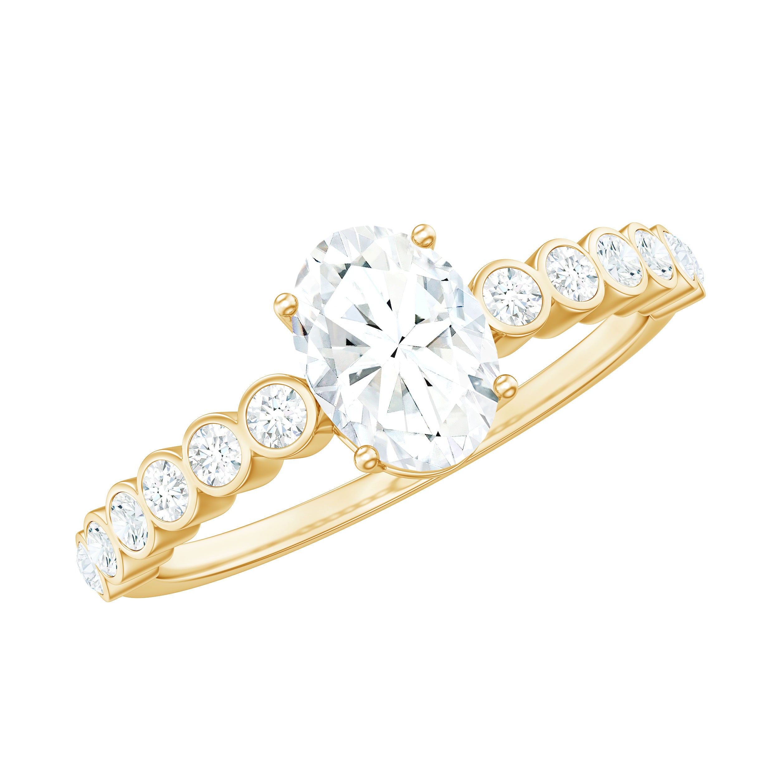 Rosec Jewels-Oval Cut Moissanite Engagement Ring with Side Stones