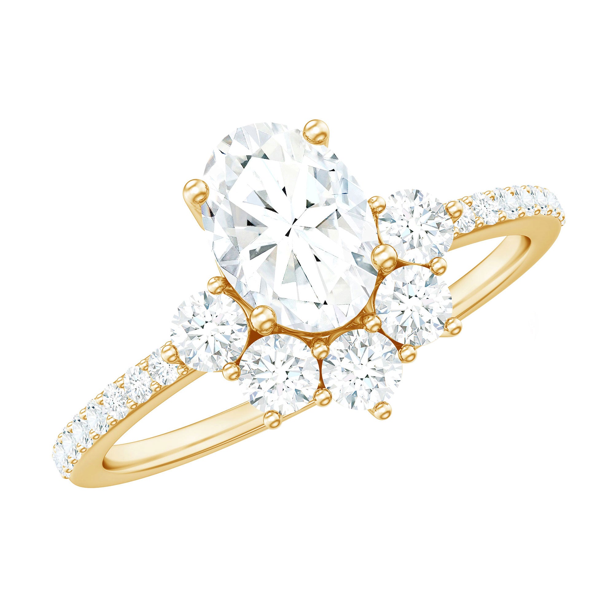 2 CT Oval Cubic Zirconia Engagement Ring with Half Halo AAAA - Rosec Jewels