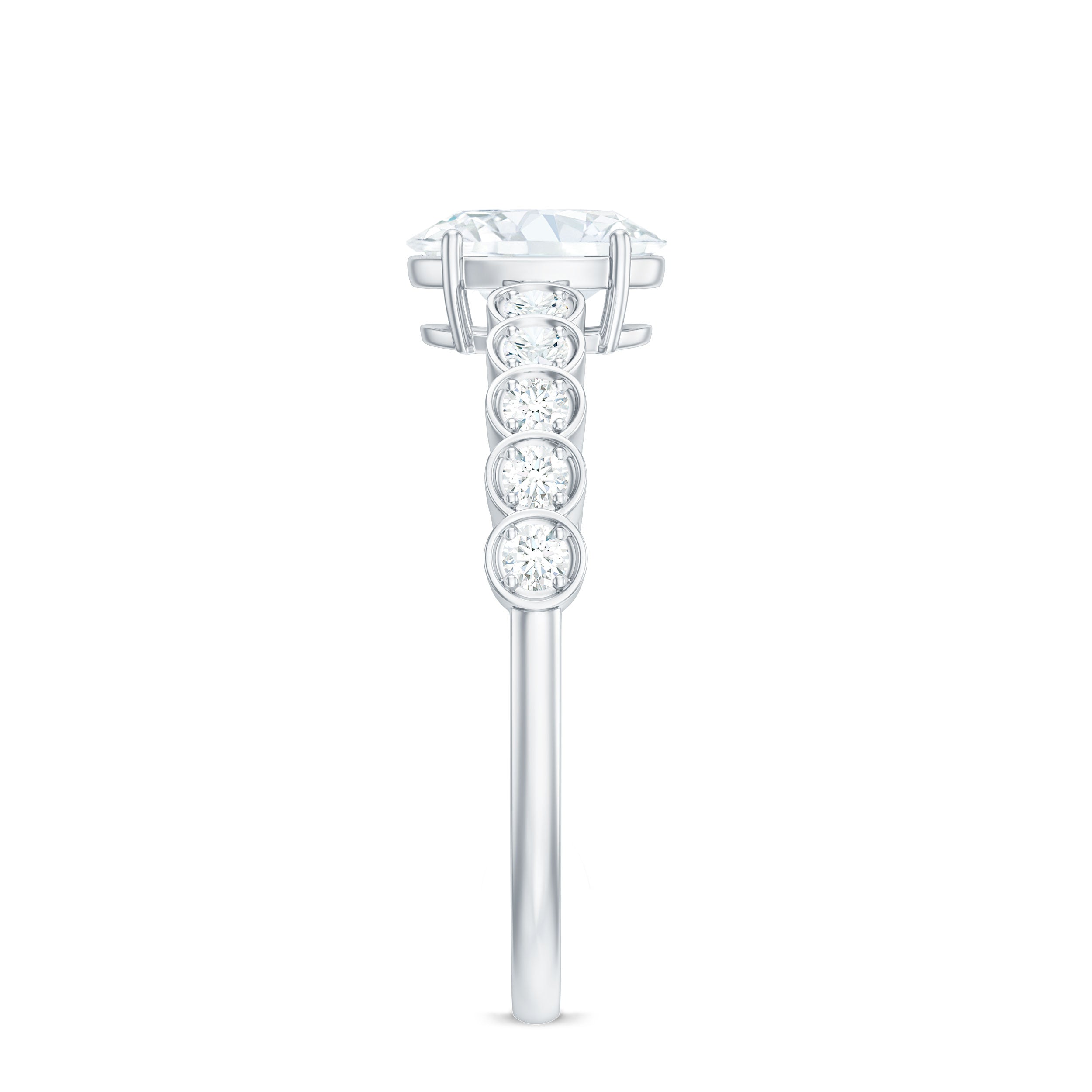 Certified Moissanite Oval Cut Engagement Ring with Side Stones D-VS1 - Rosec Jewels