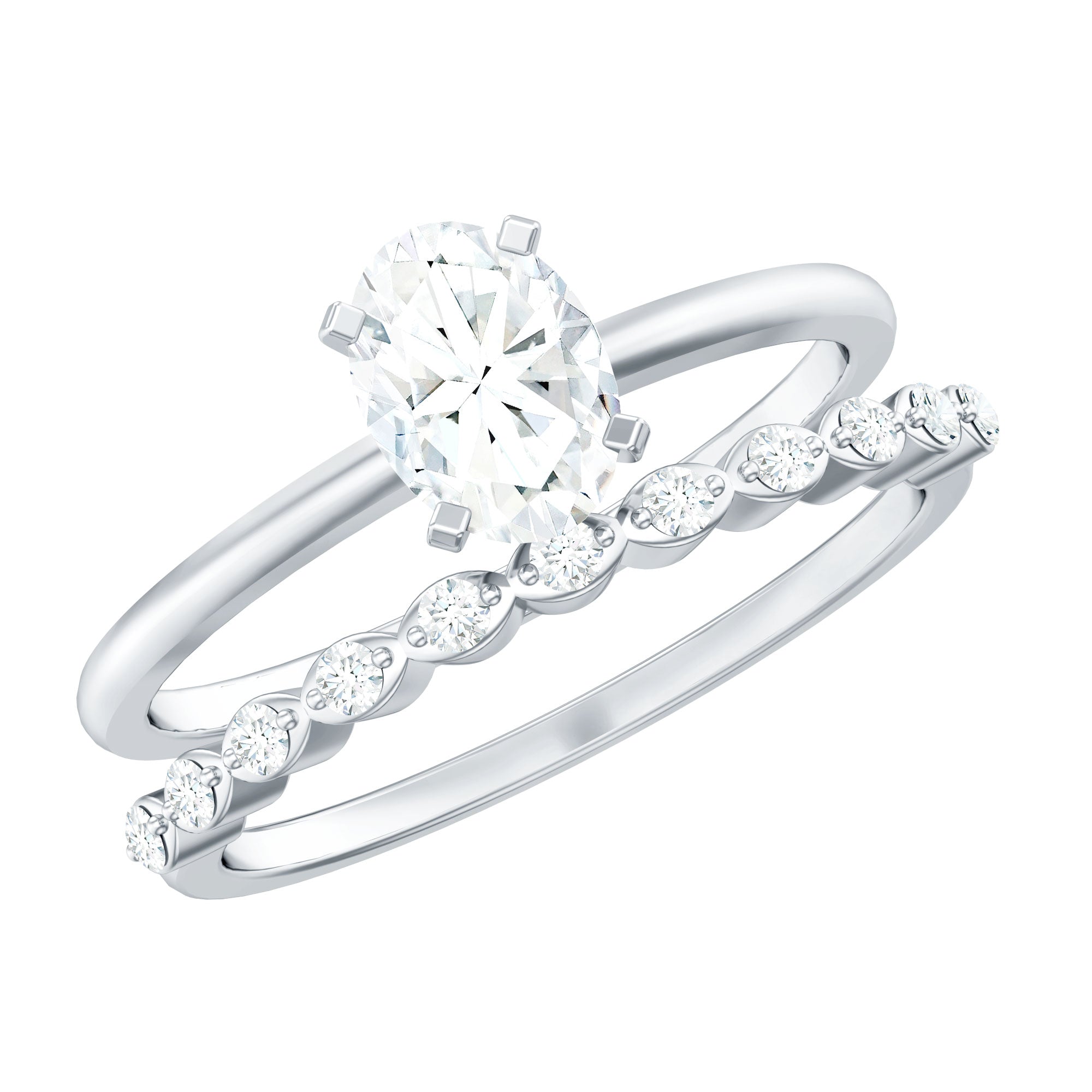 Rosec Jewels-Oval Cut Moissanite Solitaire Bridal Ring Set for Women