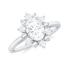Certified Oval Moissanite Flower Halo Engagement Ring D-VS1 - Rosec Jewels