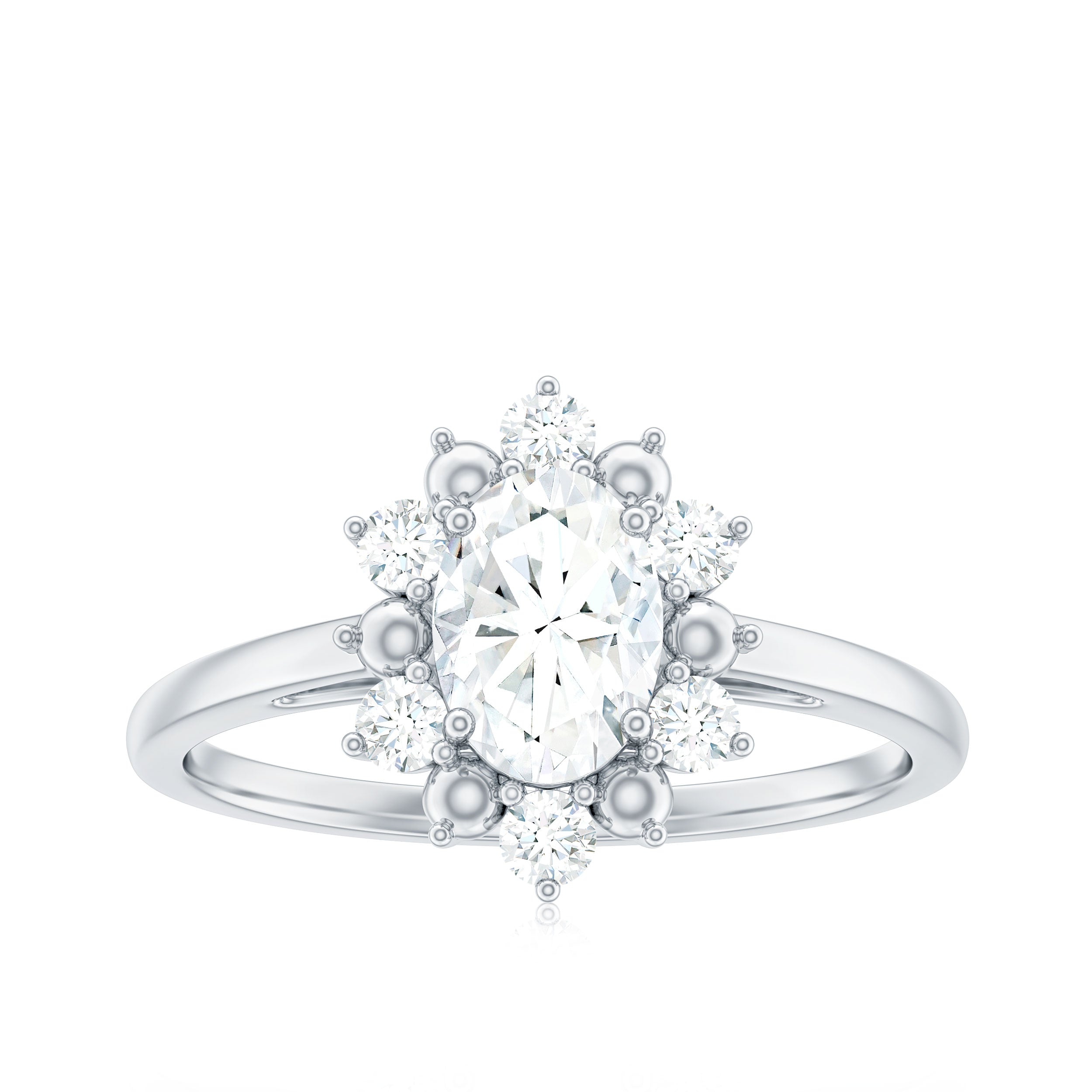 Rosec Jewels-Certified Oval Moissanite Flower Halo Engagement Ring