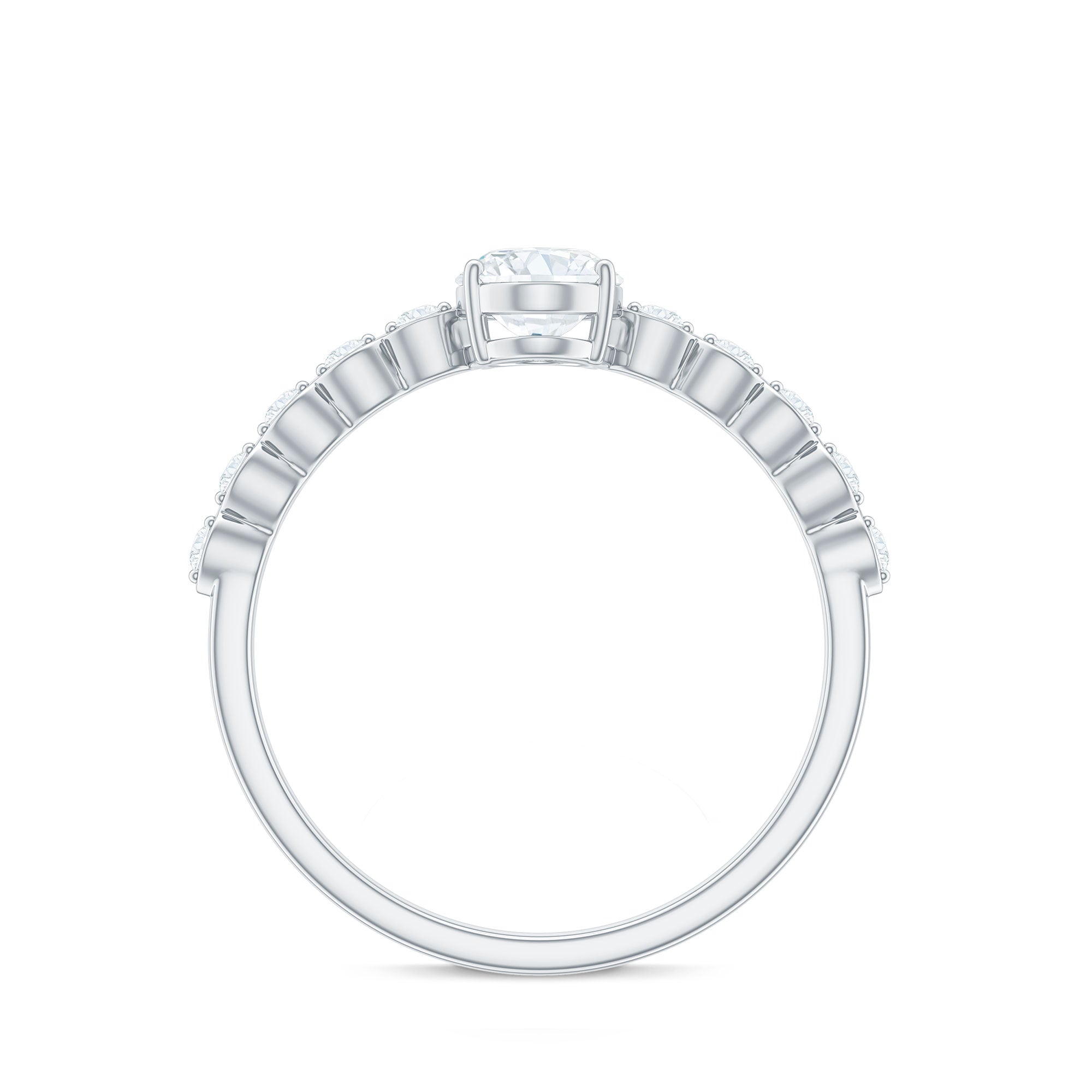 1.75 CT Oval Cut Solitaire Zircon Engagement Ring with Side Stones AAAA - Rosec Jewels