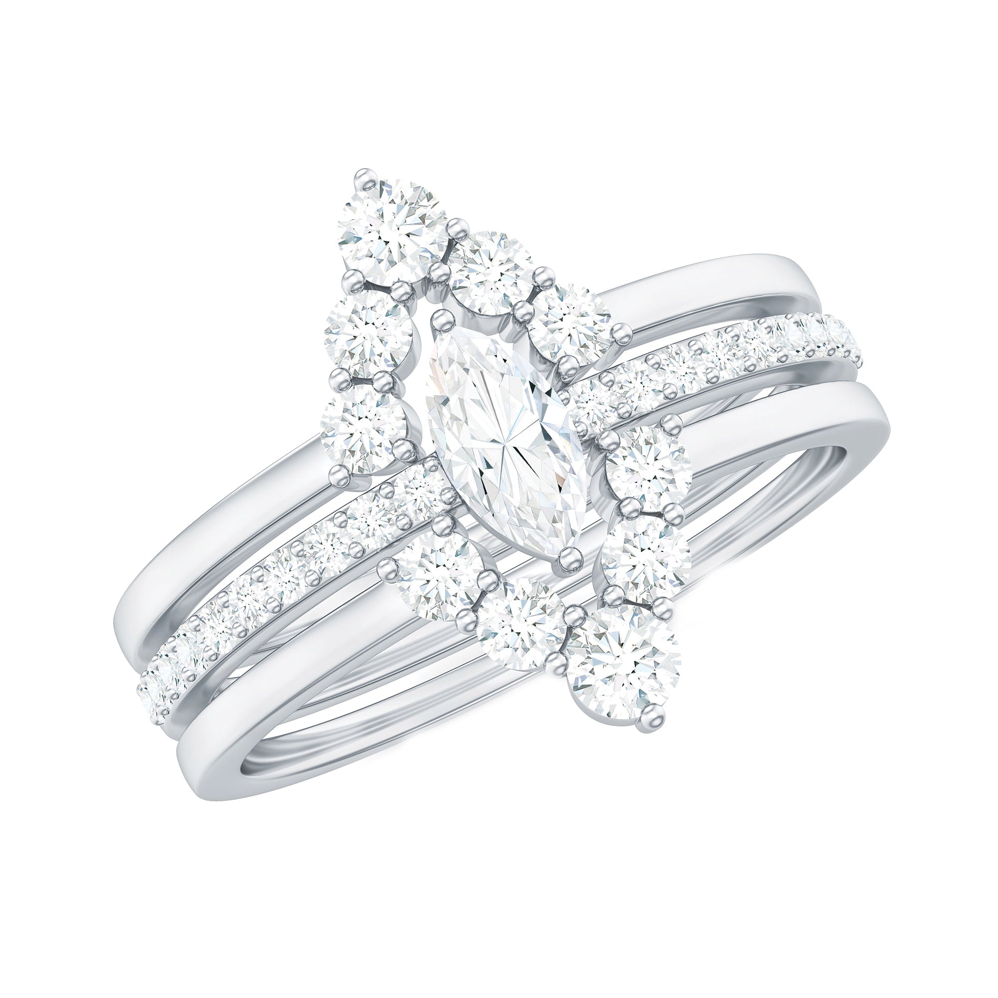 Rosec Jewels-Marquise Cut Moissanite Solitaire Trio Ring Set