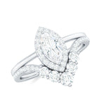 Rosec Jewels-Marquise Cut Moissanite Halo Engagement Ring with Chevron Wedding Band