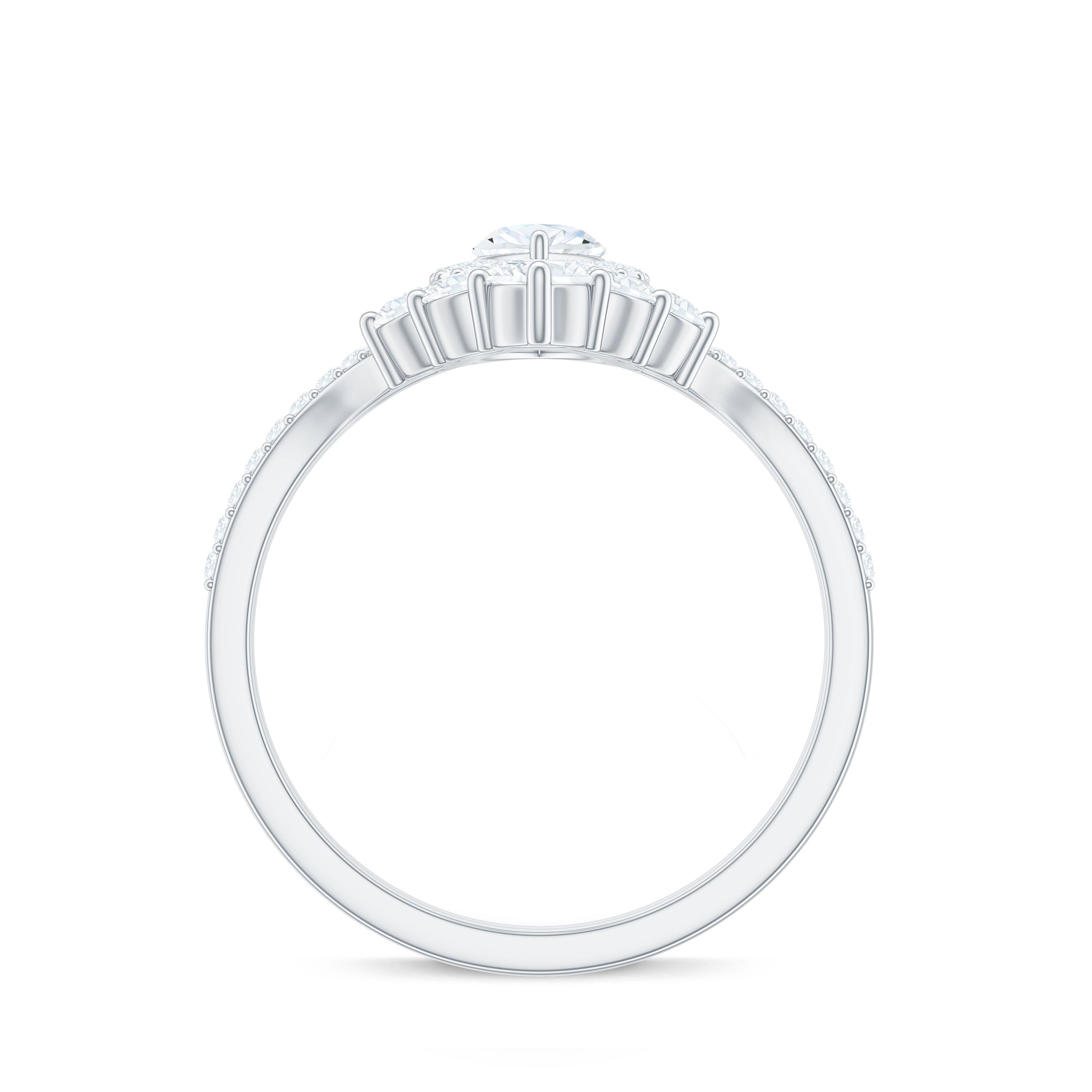 Rosec Jewels-Marquise Cut Moissanite Halo Engagement Ring with Chevron Wedding Band