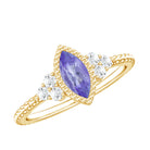 Vintage Style Marquise Tanzanite Promise Ring with Diamond Trio AAA - Rosec Jewels
