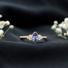 Vintage Style Marquise Tanzanite Promise Ring with Diamond Trio AAA - Rosec Jewels