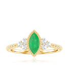 Vintage Inspired Emerald Promise Engagement Ring with Trio Diamond AAA - Rosec Jewels