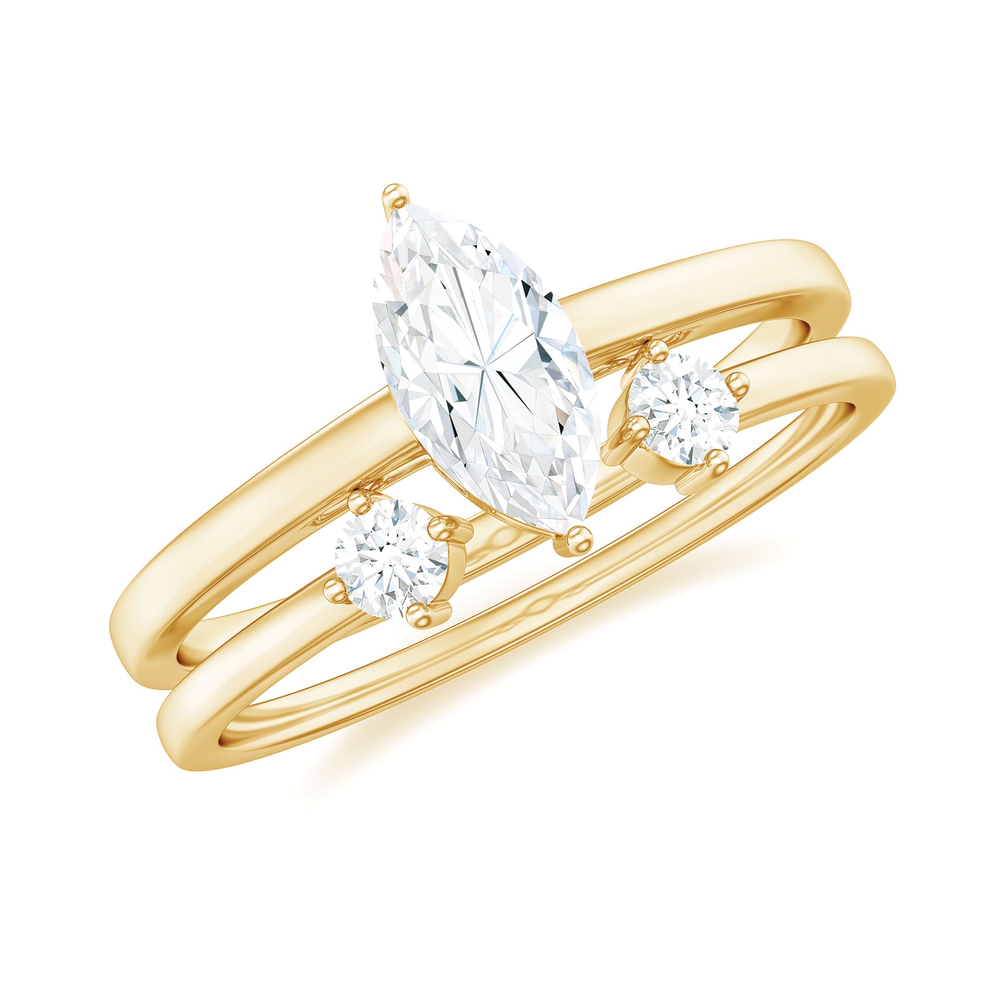 Rosec Jewels-Marquise Cut Moissanite Engagement Ring with Stackable Band