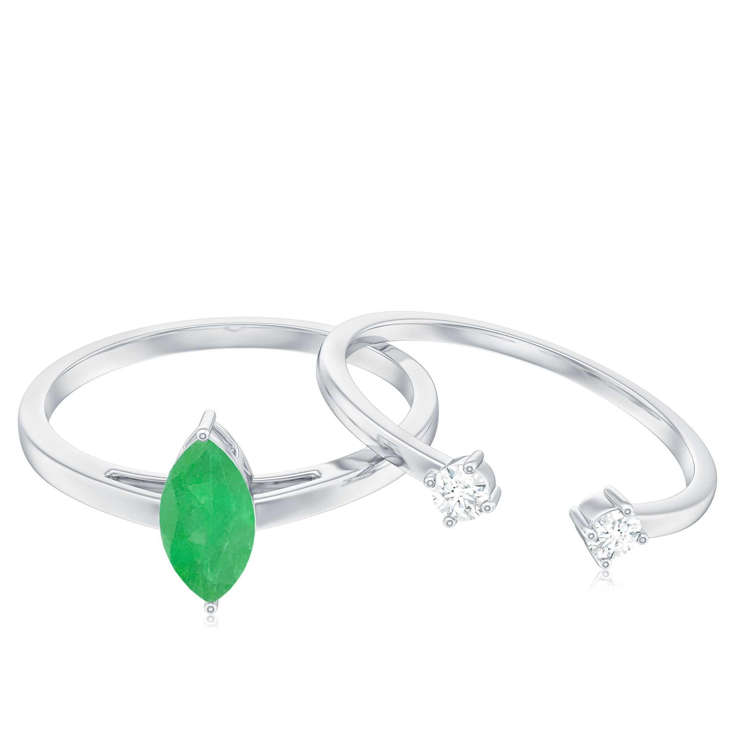 Natural Marquise Emerald Diamond Promise Ring Set of 2 AAA - Rosec Jewels