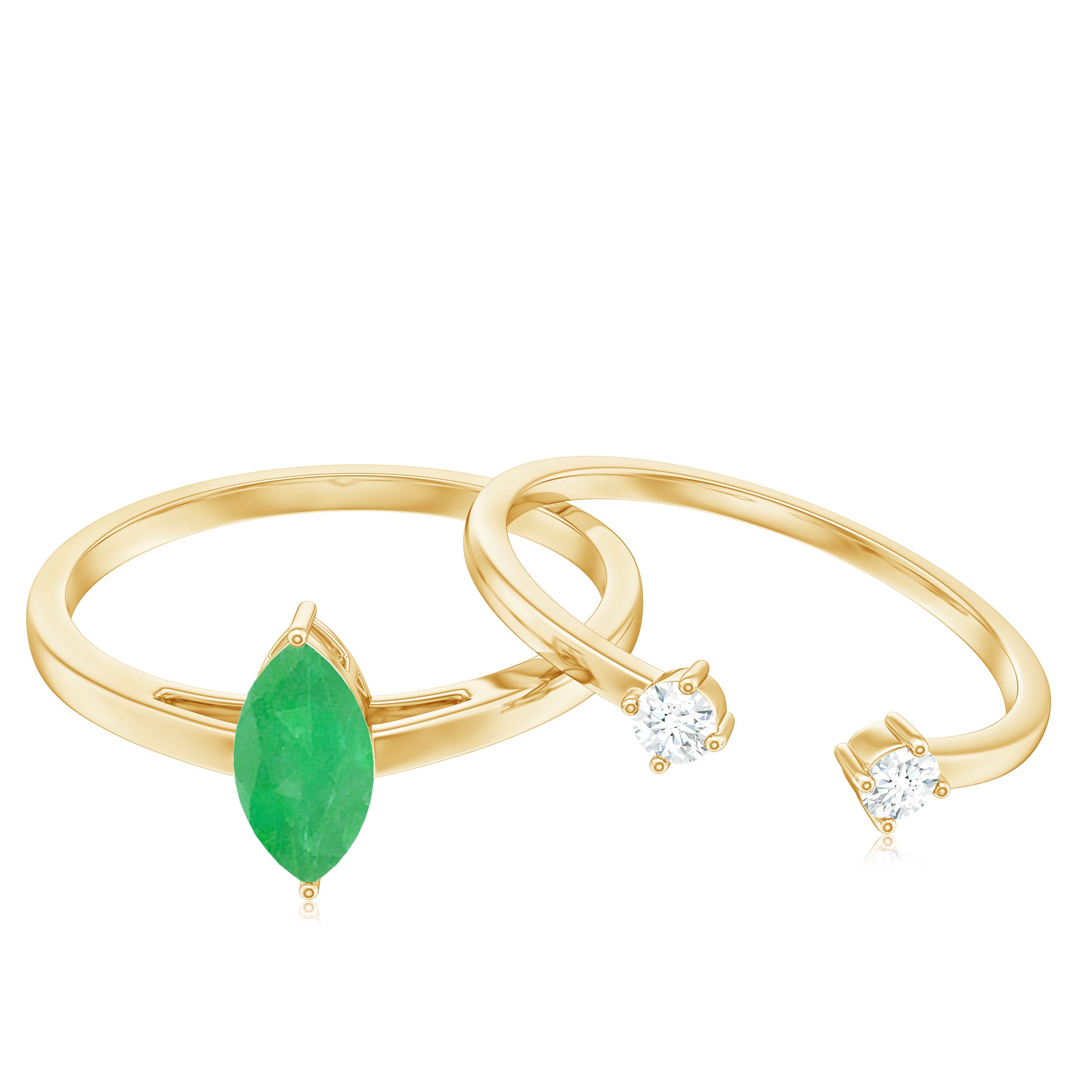 Natural Marquise Emerald Diamond Promise Ring Set of 2 AAA - Rosec Jewels