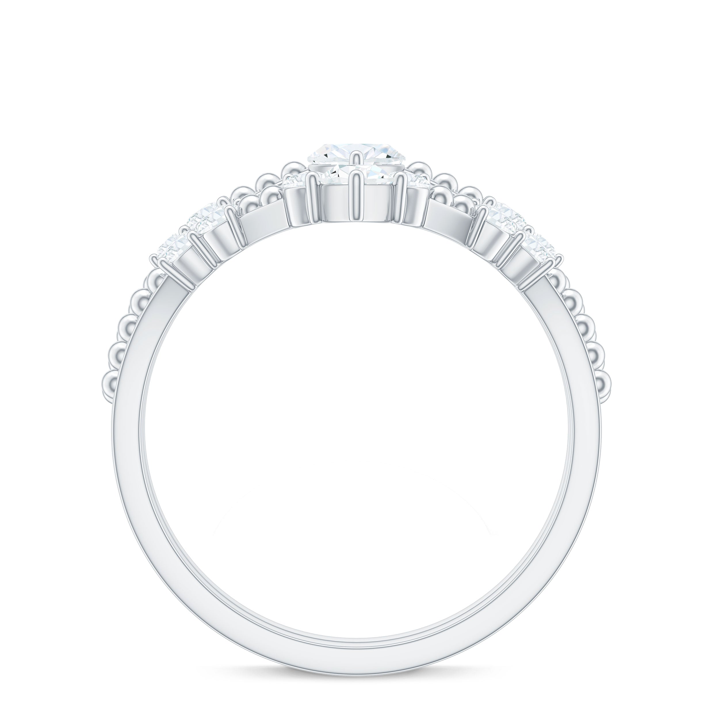 Marquise Cut Moissanite Wedding Ring Set with Beaded Detail D-VS1 - Rosec Jewels