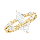 Marquise Cut Moissanite Wedding Ring Set with Beaded Detail D-VS1 - Rosec Jewels