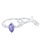Natural Marquise Tanzanite Diamond Engagement Ring Set AAA - Rosec Jewels