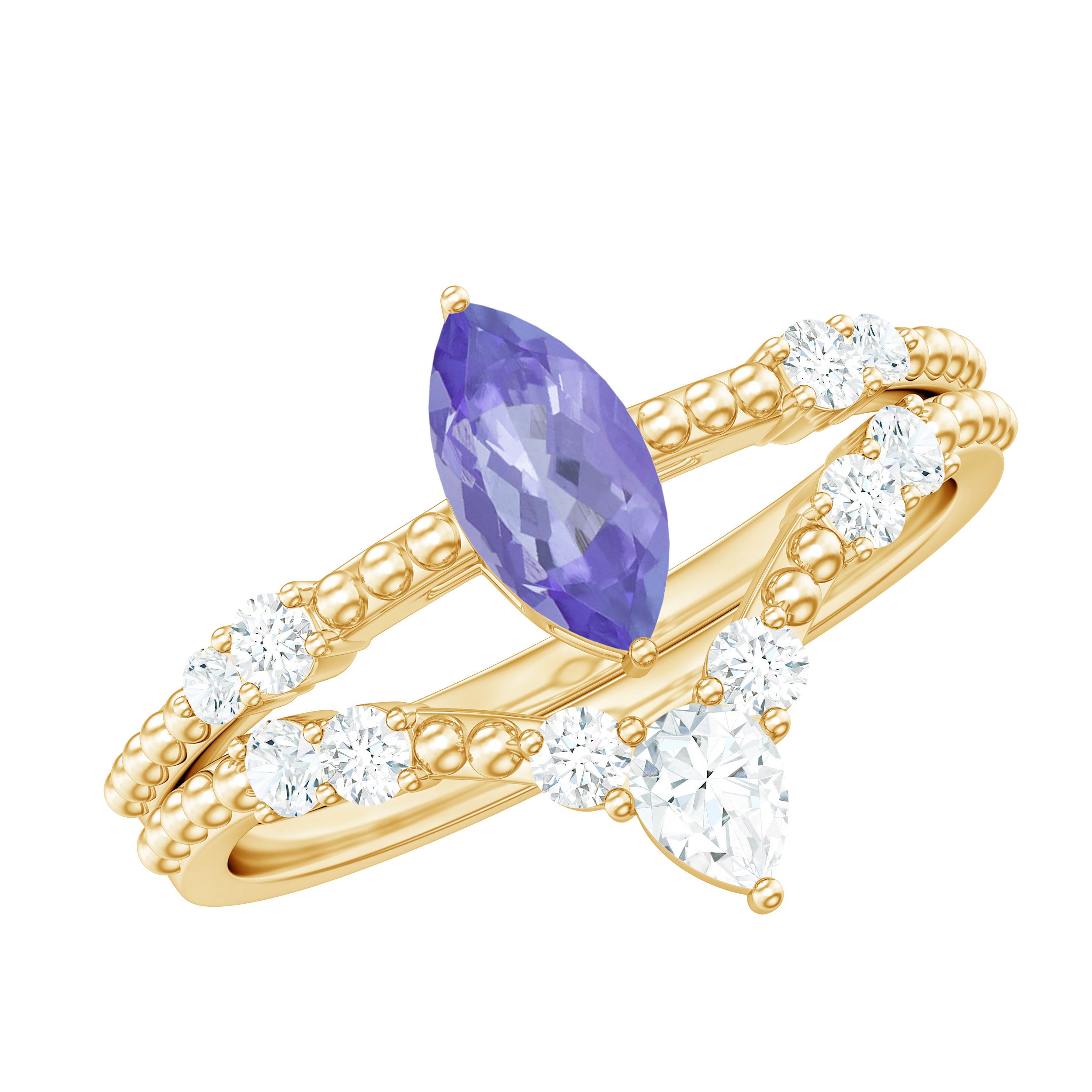Natural Marquise Tanzanite Diamond Engagement Ring Set AAA - Rosec Jewels