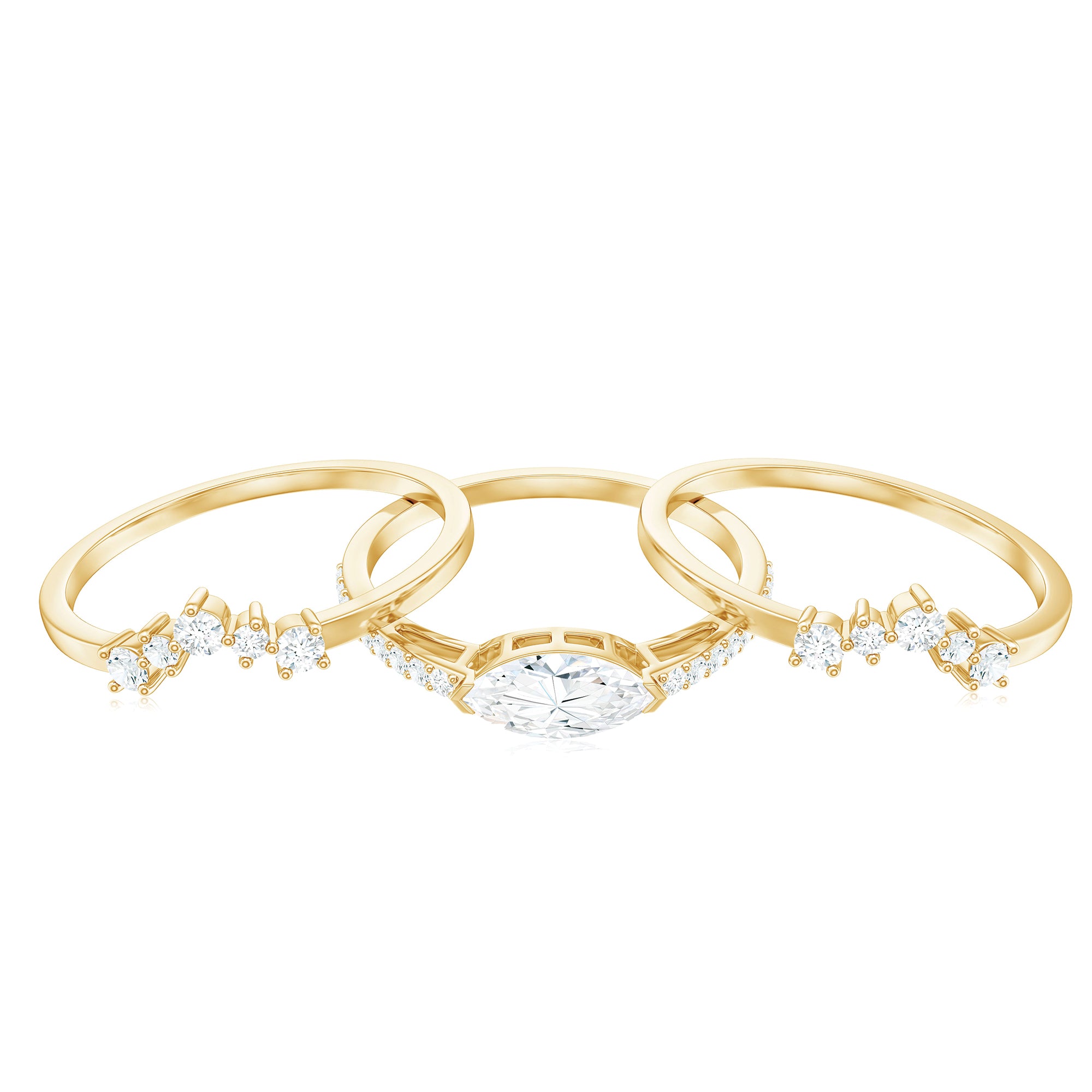 Certified Moissanite Trio Bridal Ring Set for Women D-VS1 - Rosec Jewels