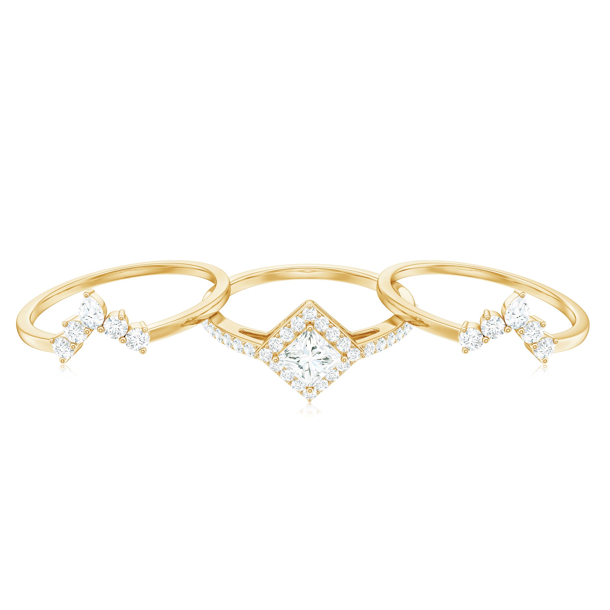 Princess Cut Moissanite Trio Bridal Ring Set with Certificate D-VS1 - Rosec Jewels