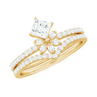 Rosec Jewels-Princess Cut Certified Moissanite Flower Wedding Ring Set