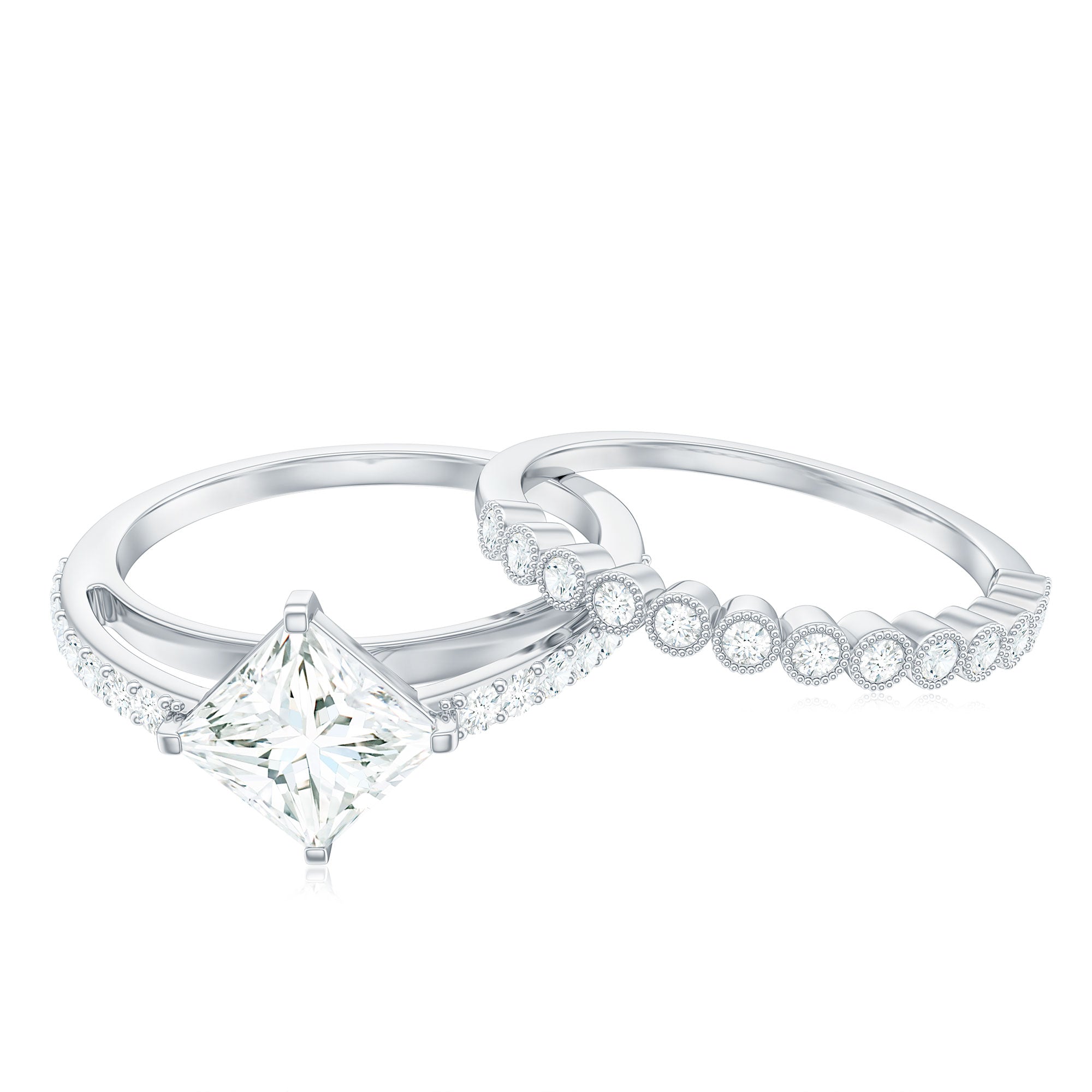 Rosec Jewels-Princess Cut Moissanite Engagement Ring with Wedding Band Set