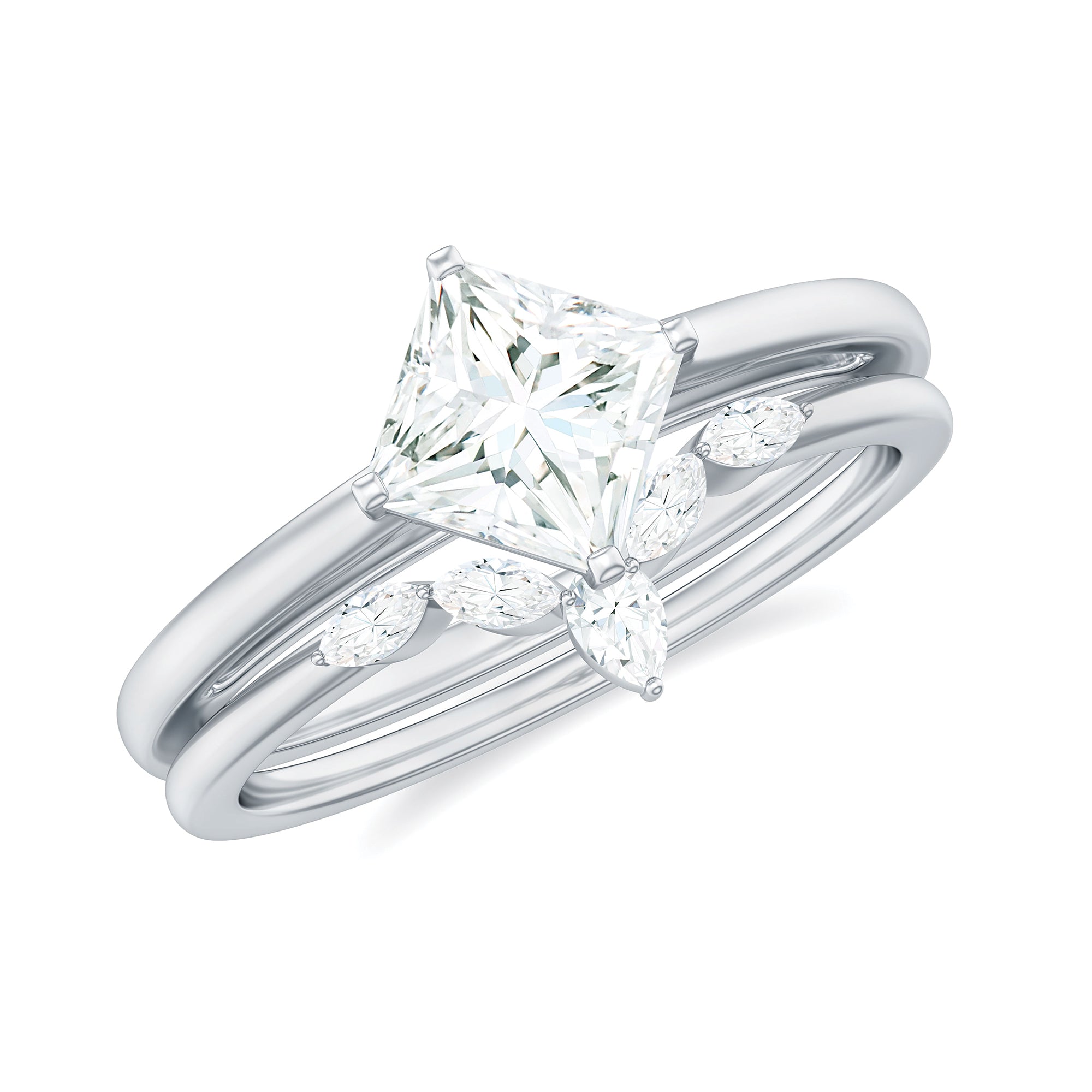 Princess Cut Moissanite Solitaire Wedding Ring Set for Her D-VS1 - Rosec Jewels