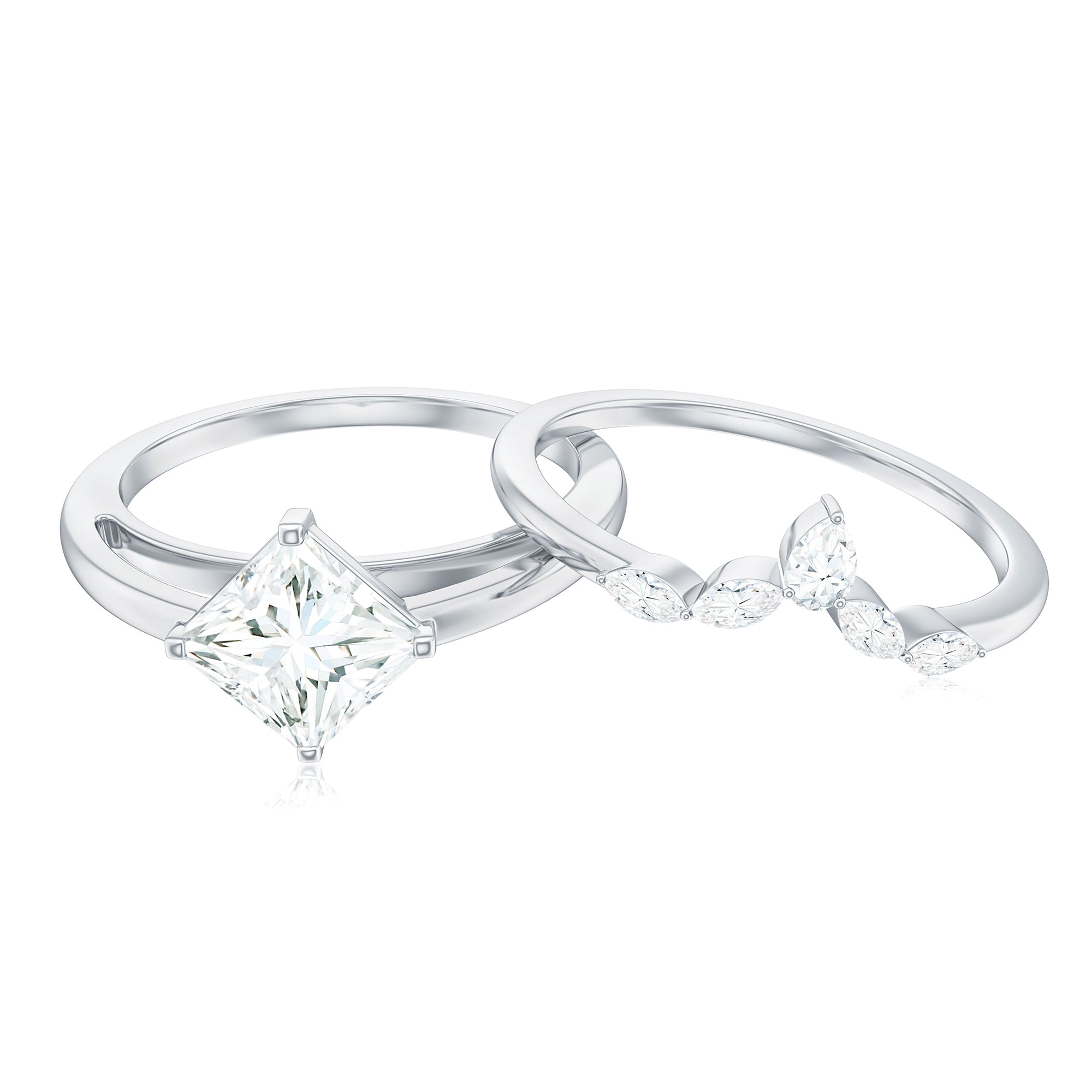 Princess Cut Moissanite Solitaire Wedding Ring Set for Her D-VS1 - Rosec Jewels