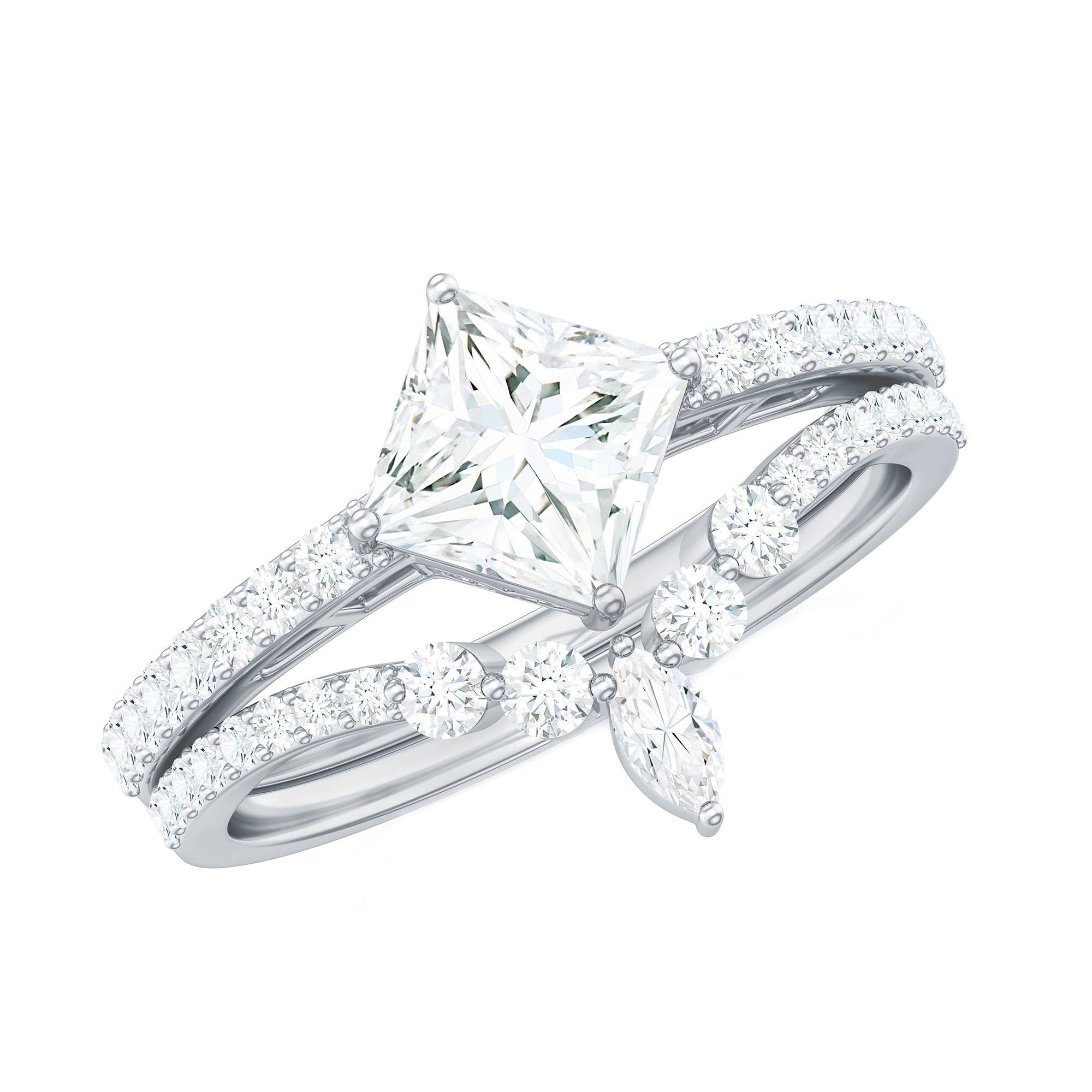 Rosec Jewels-Princess Cut Moissanite Wedding Ring Set for Women