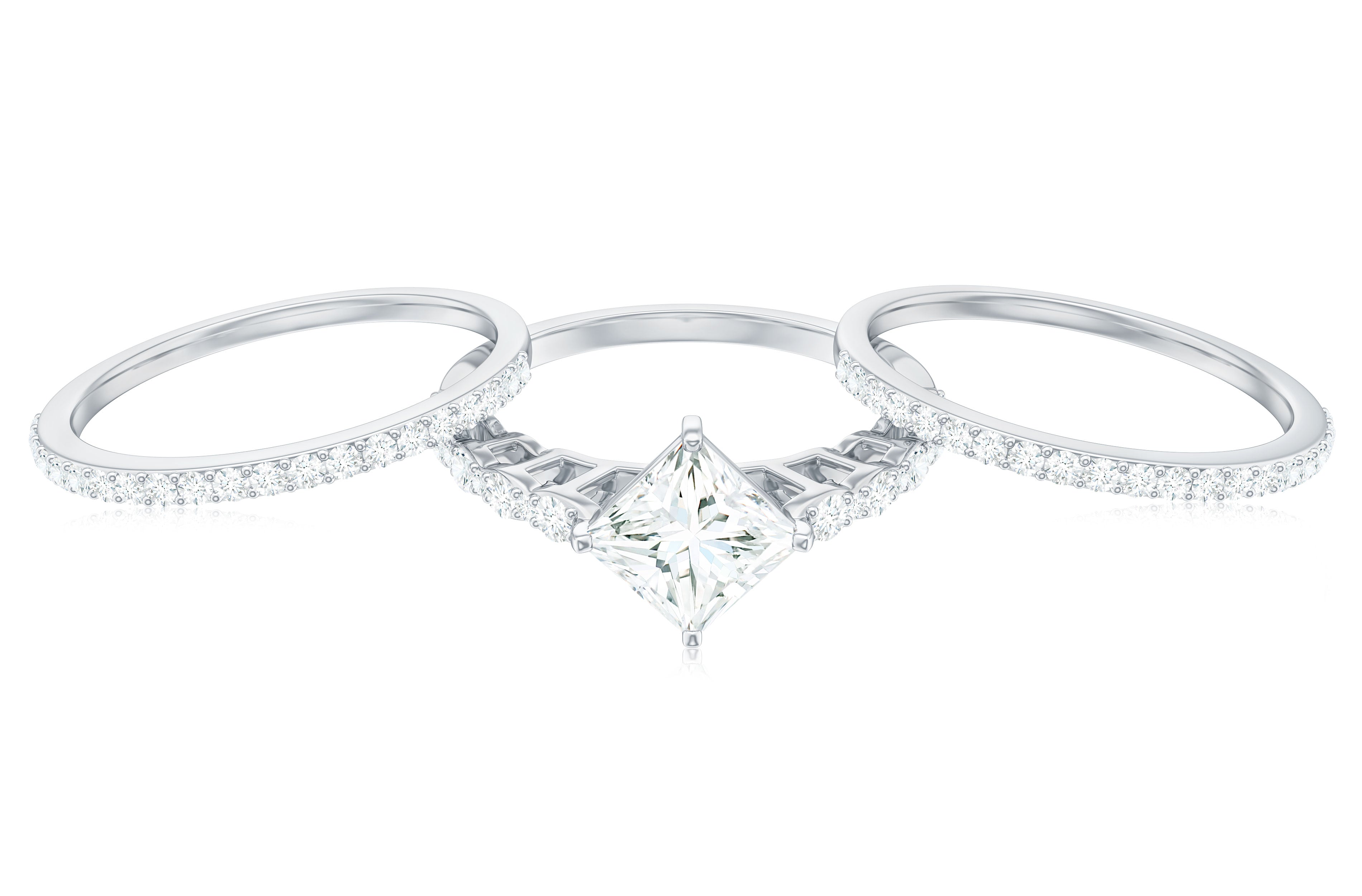 Rosec Jewels-Princess Cut Moissanite 3 Piece Bridal Ring Set
