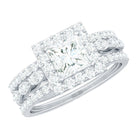 Rosec Jewels-Princess Cut Moissanite Halo Engagement Ring with Wedding Bands