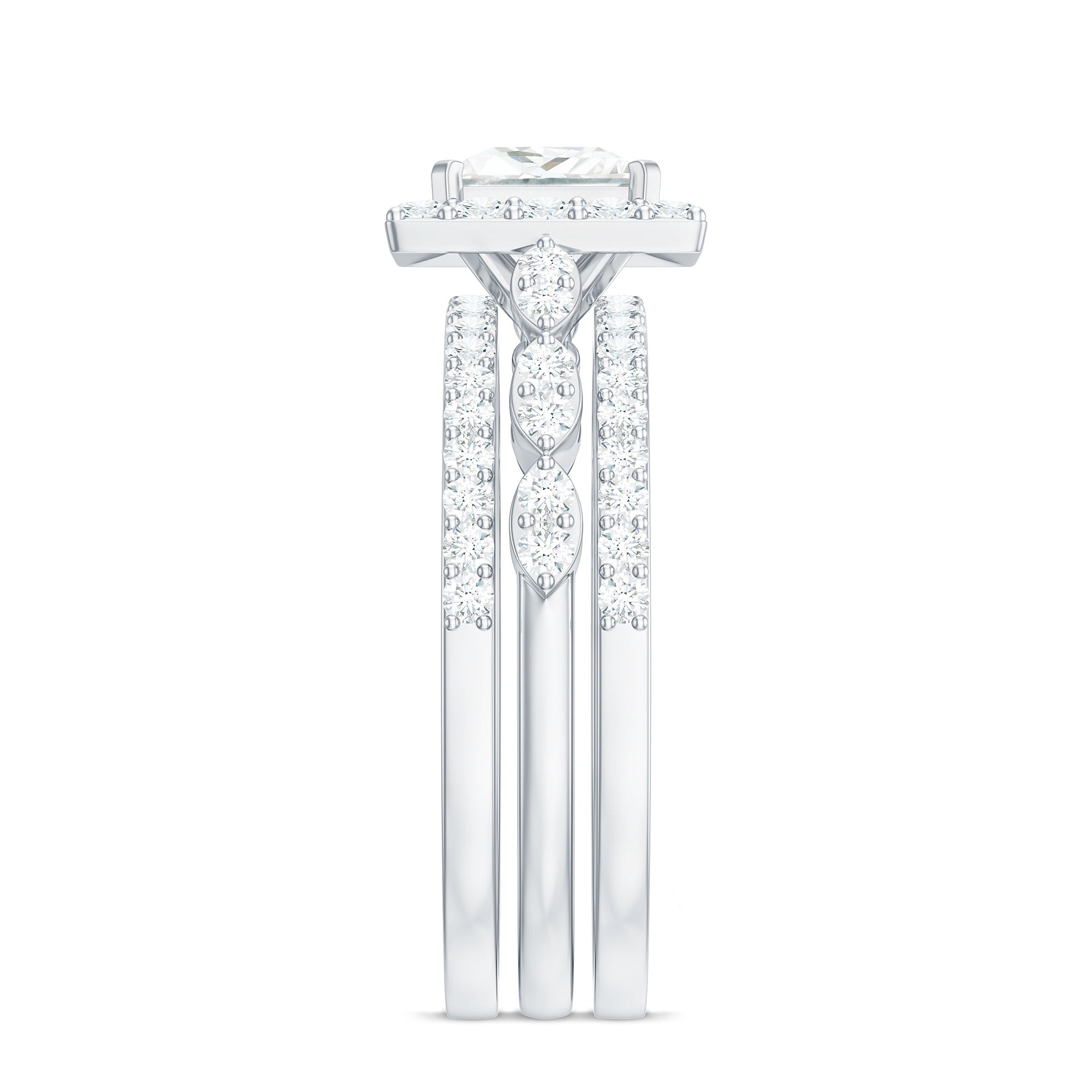 Rosec Jewels-Princess Cut Moissanite Halo Engagement Ring with Wedding Bands