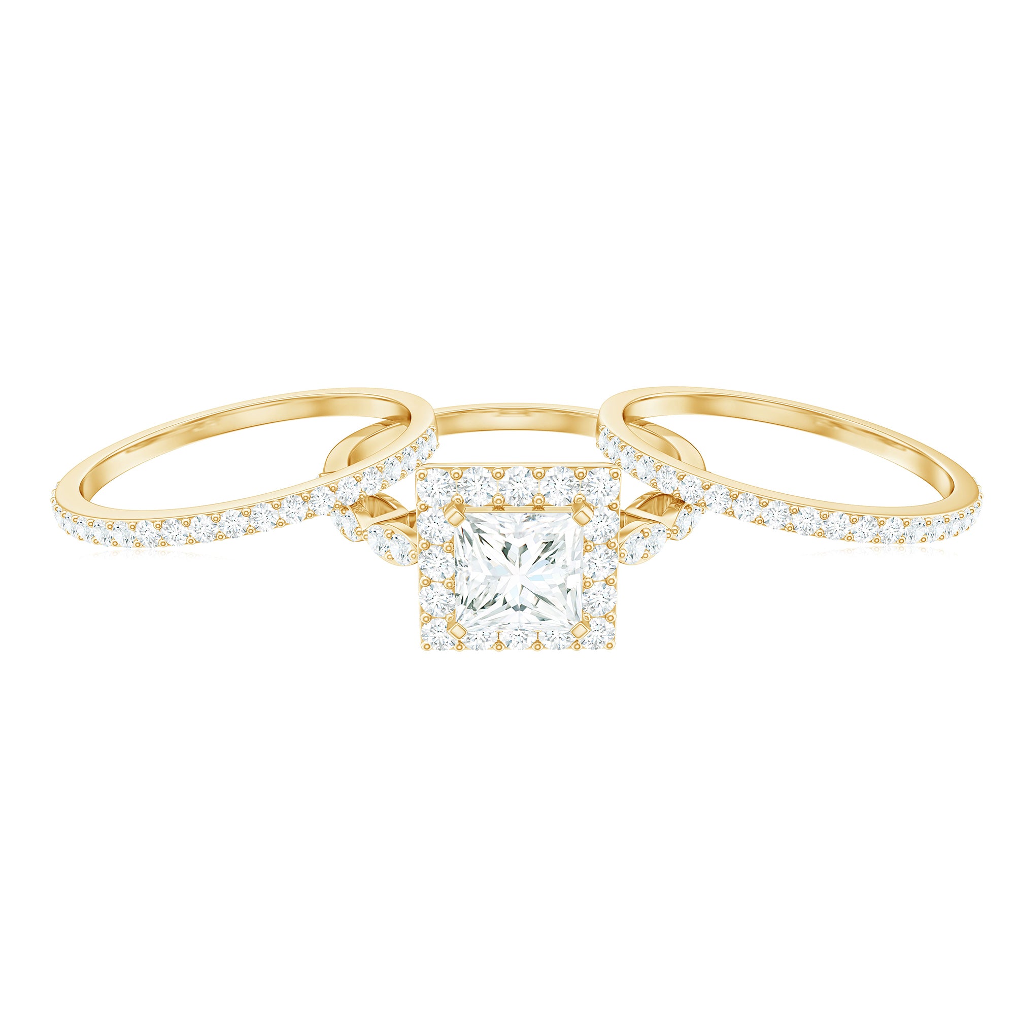 Rosec Jewels-Princess Cut Moissanite Halo Engagement Ring with Wedding Bands