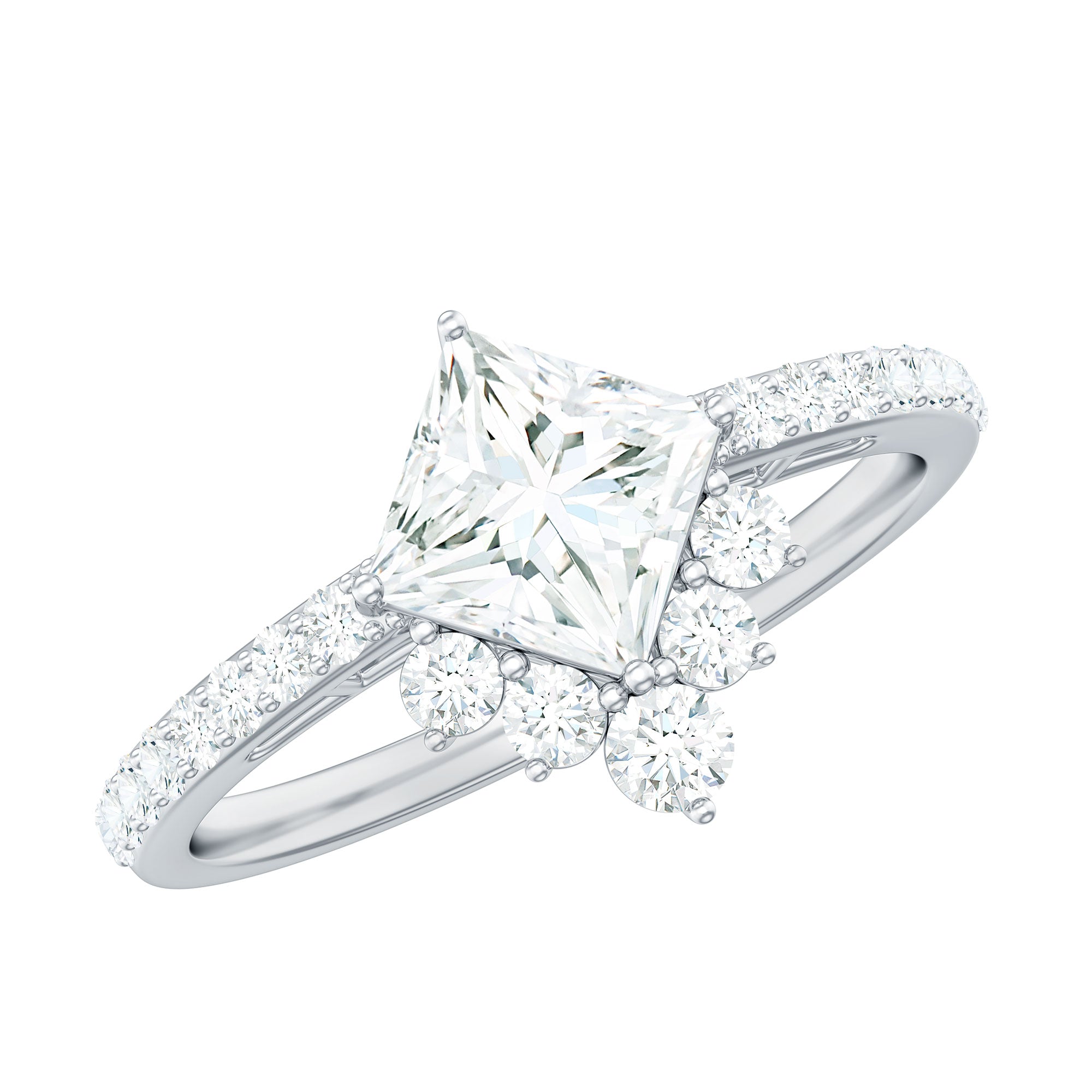 1.75 CT Princess Cut Solitaire Zircon Designer Engagement Ring AAAA - Rosec Jewels