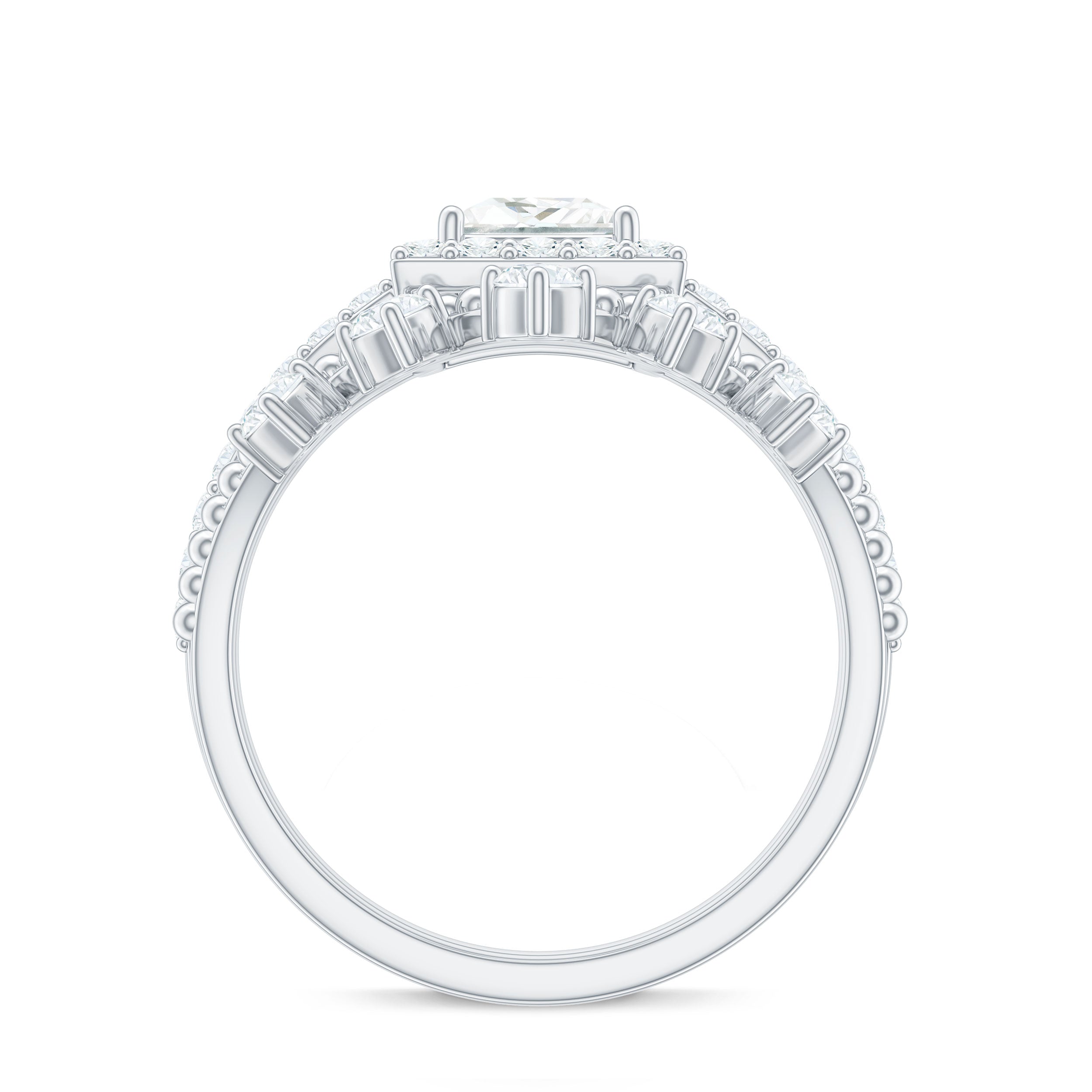 Princess Cut Moissanite Halo Wedding Ring Set with Certificate D-VS1 - Rosec Jewels