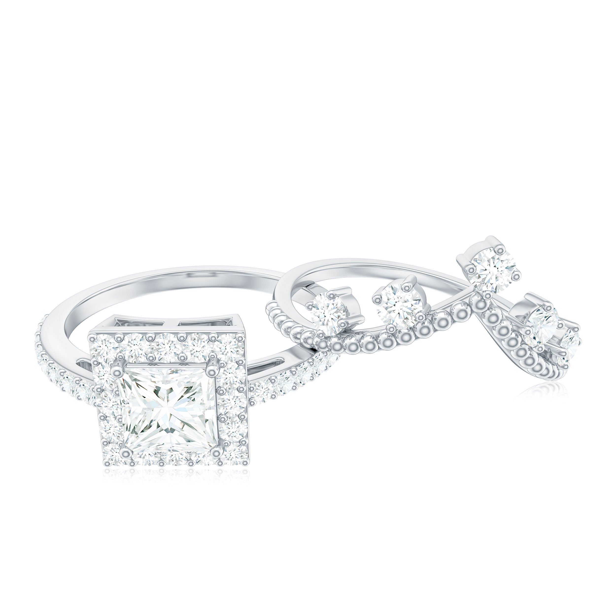 Princess Cut Moissanite Halo Wedding Ring Set with Certificate D-VS1 - Rosec Jewels