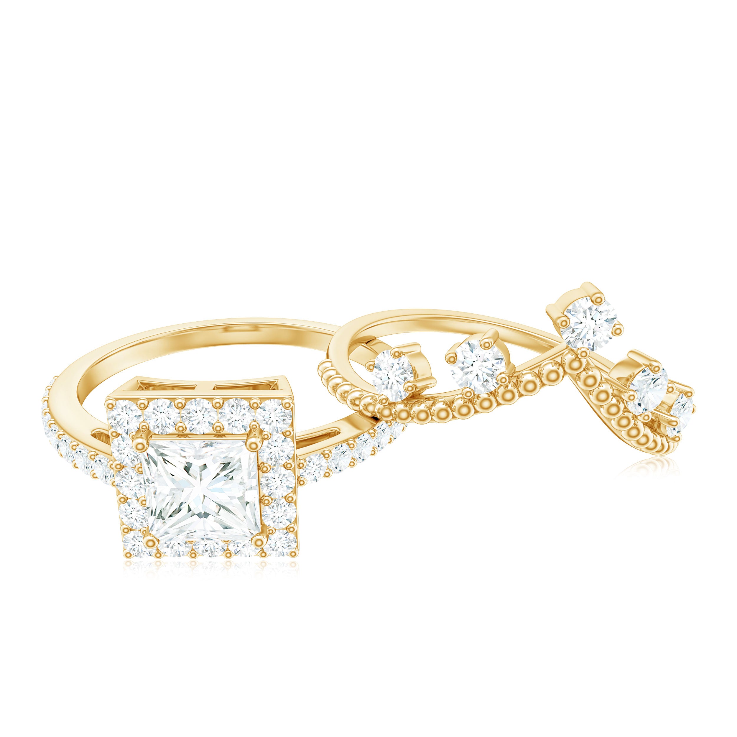 Princess Cut Moissanite Halo Wedding Ring Set with Certificate D-VS1 - Rosec Jewels