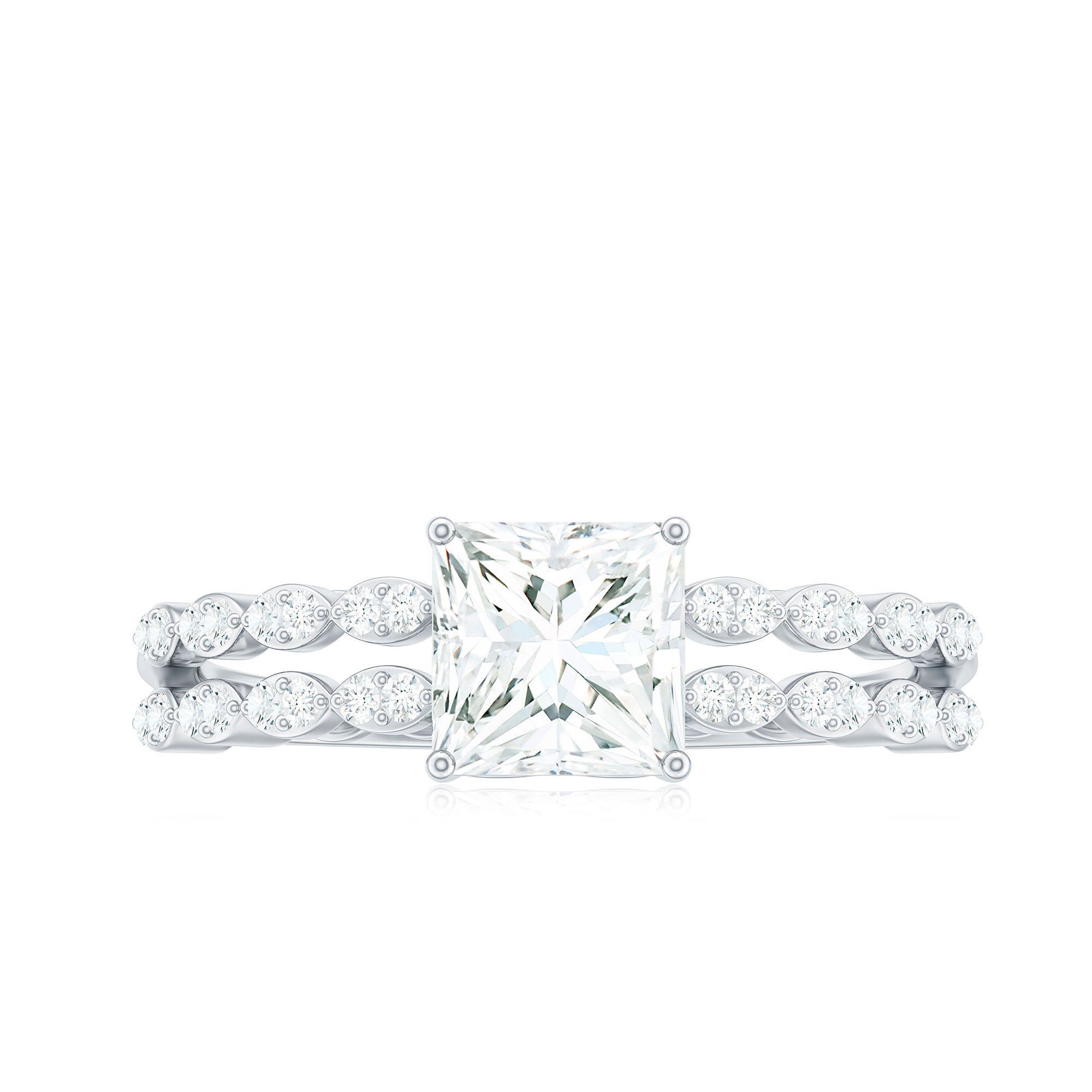 Princess Cut Zircon Double Band Engagement Ring with Side Stones AAAA - Rosec Jewels