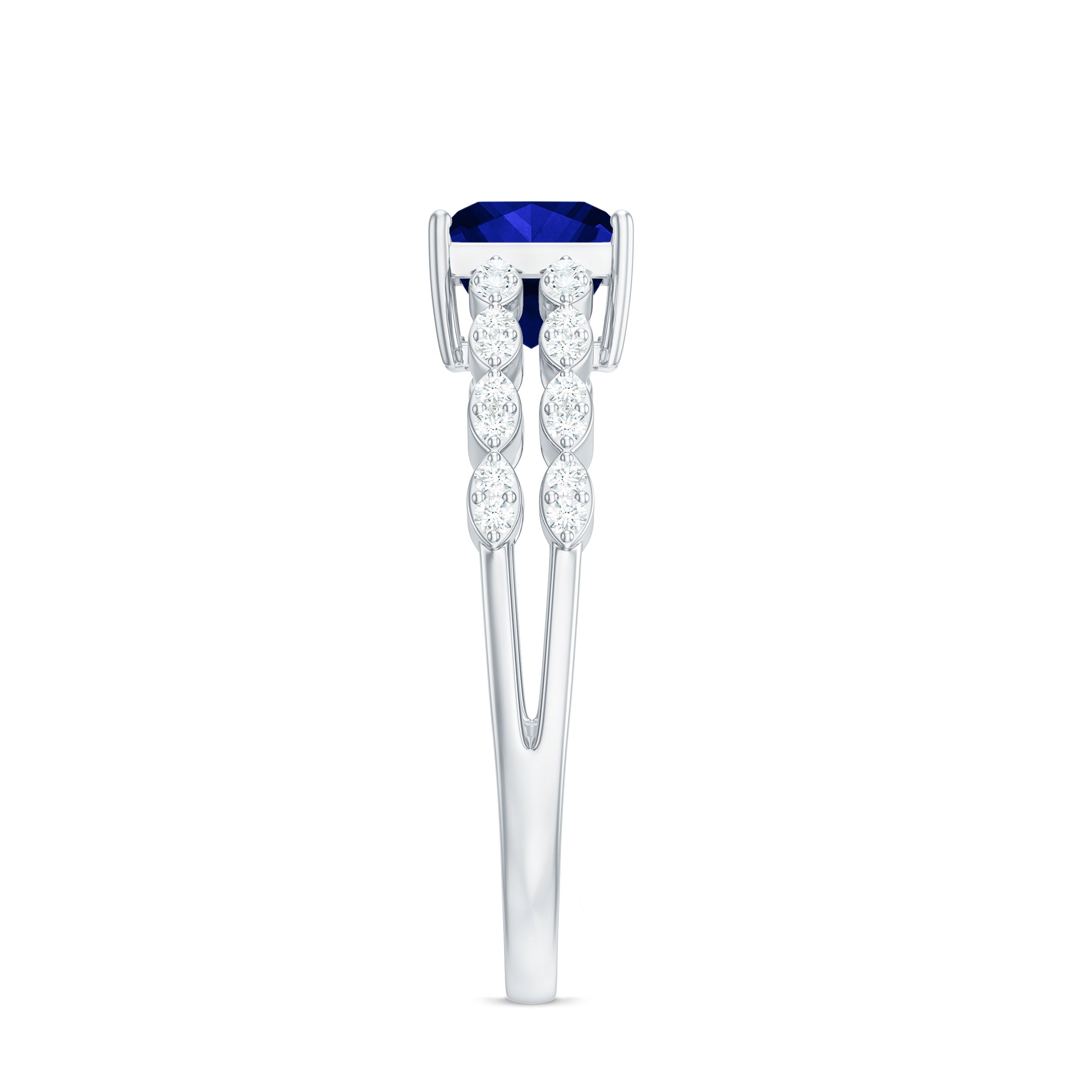 Certified 1.5 Carat Princess Cut Lab Grown Blue Sapphire Double Band Engagement Ring with Diamond AAAA - Rosec Jewels
