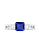 Certified 1.5 Carat Princess Cut Lab Grown Blue Sapphire Double Band Engagement Ring with Diamond AAAA - Rosec Jewels