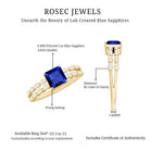 Certified 1.5 Carat Princess Cut Lab Grown Blue Sapphire Double Band Engagement Ring with Diamond AAAA - Rosec Jewels
