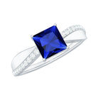 Certified 1.5 Carat Lab Grown Blue Sapphire Princess Cut Engagement Ring with Diamond AAAA - Rosec Jewels