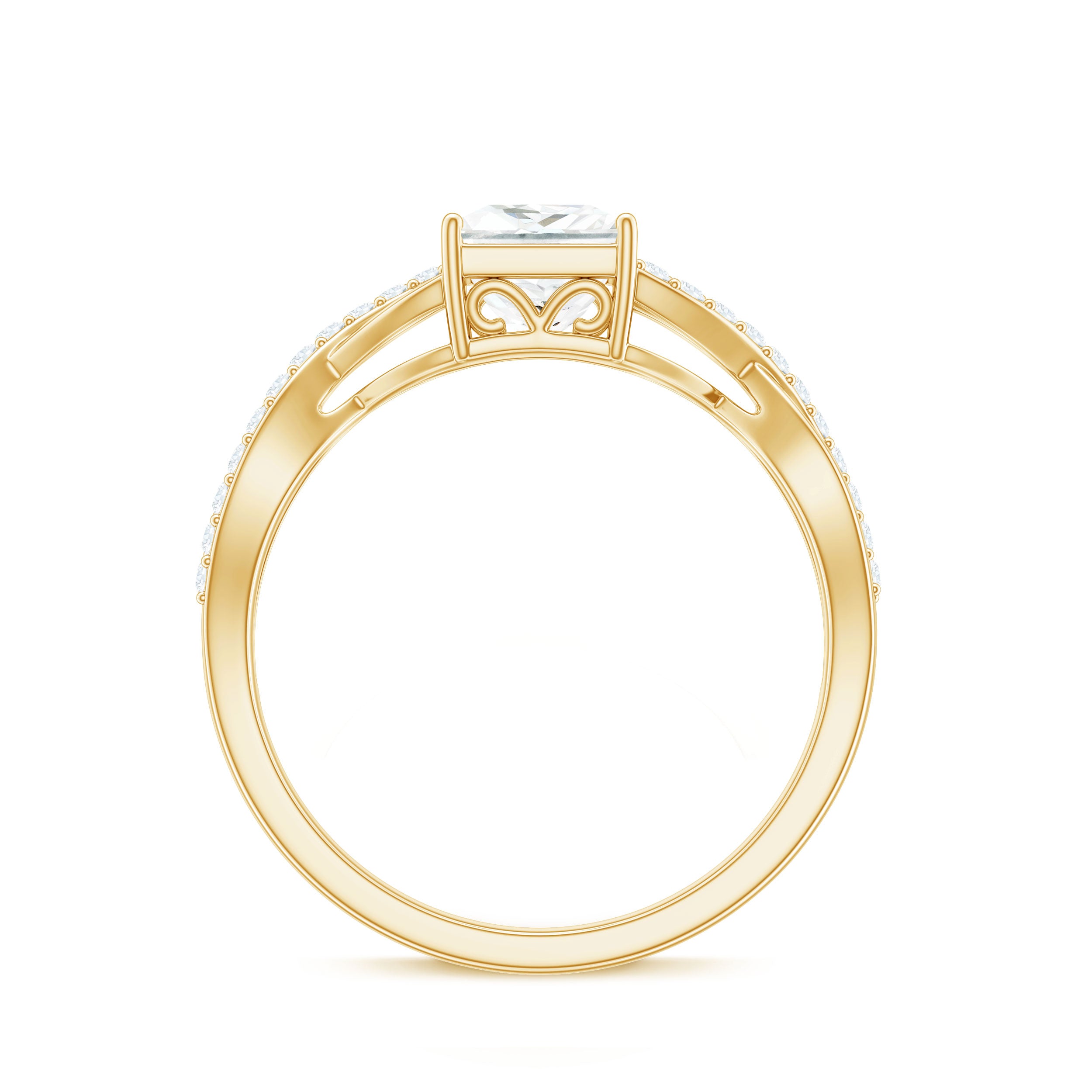 Rosec Jewels-Princess Cut Moissanite Crossover Engagement Ring for Women