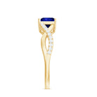 1.5 Carat Lab Grown Blue Sapphire Princess Cut Engagement Ring with Diamond Crossover Shank AAAA - Rosec Jewels