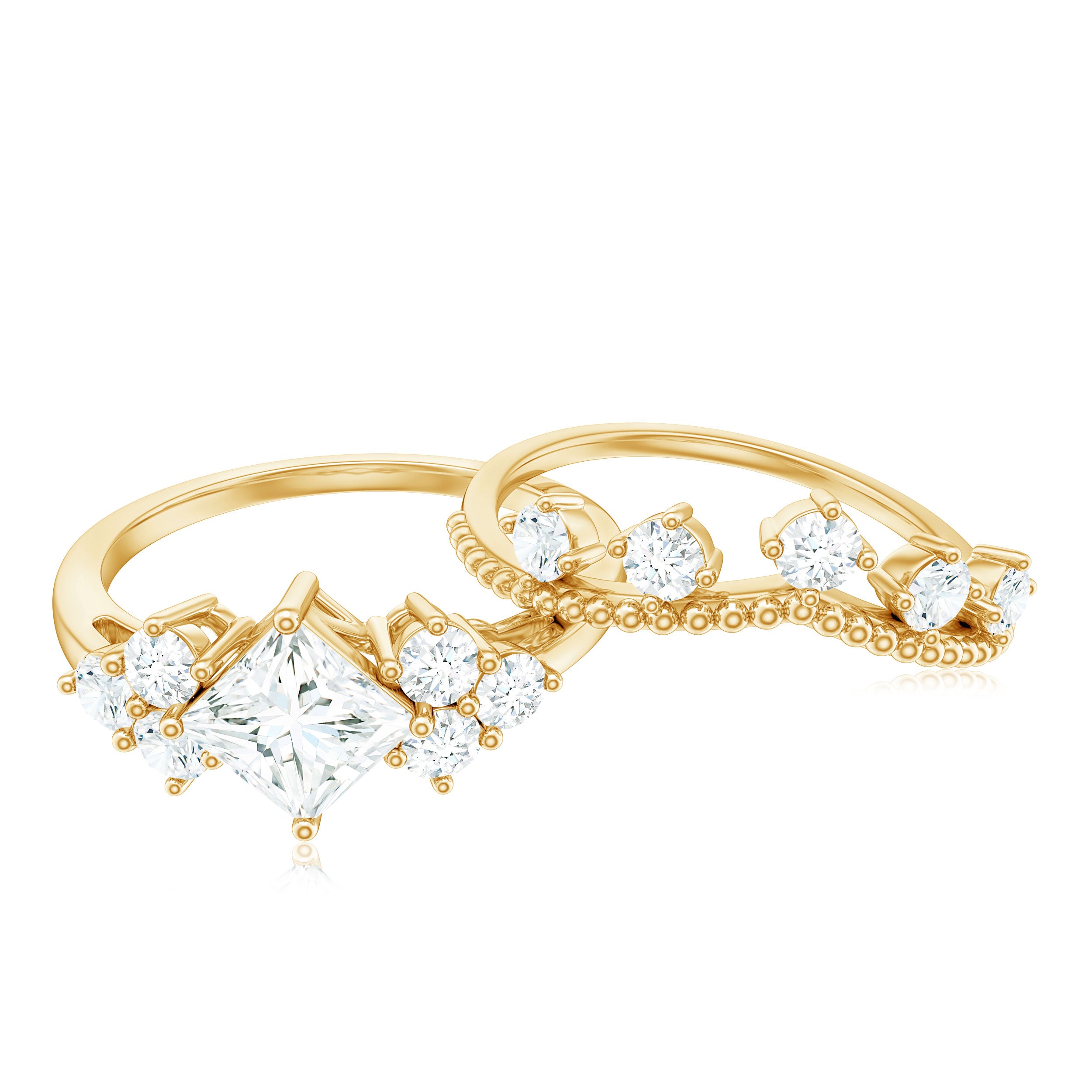 Princess and Round Cut Moissanite Wedding Ring Set D-VS1 - Rosec Jewels