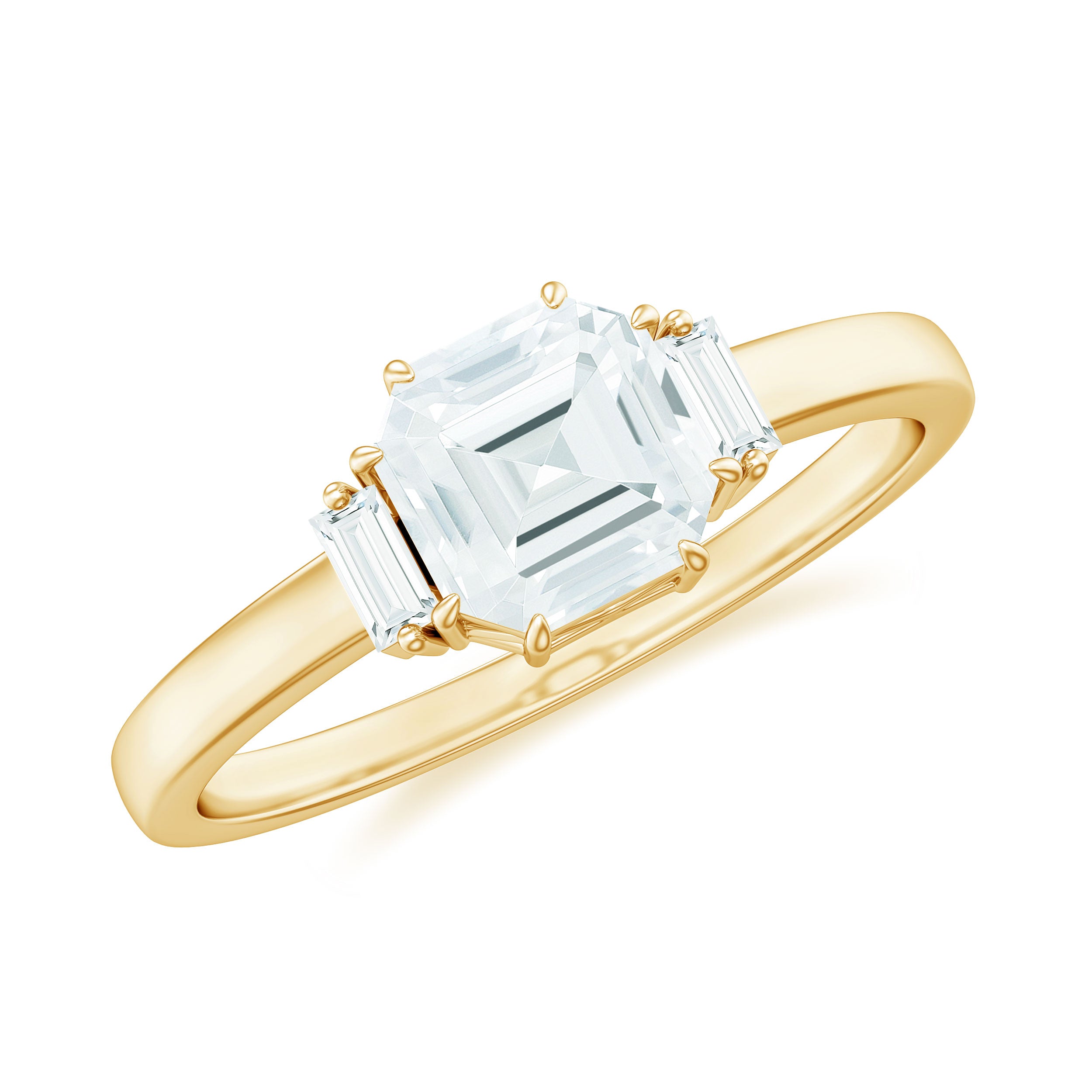 Asscher Cut Moissanite Engagement Ring with Certificate D-VS1 - Rosec Jewels