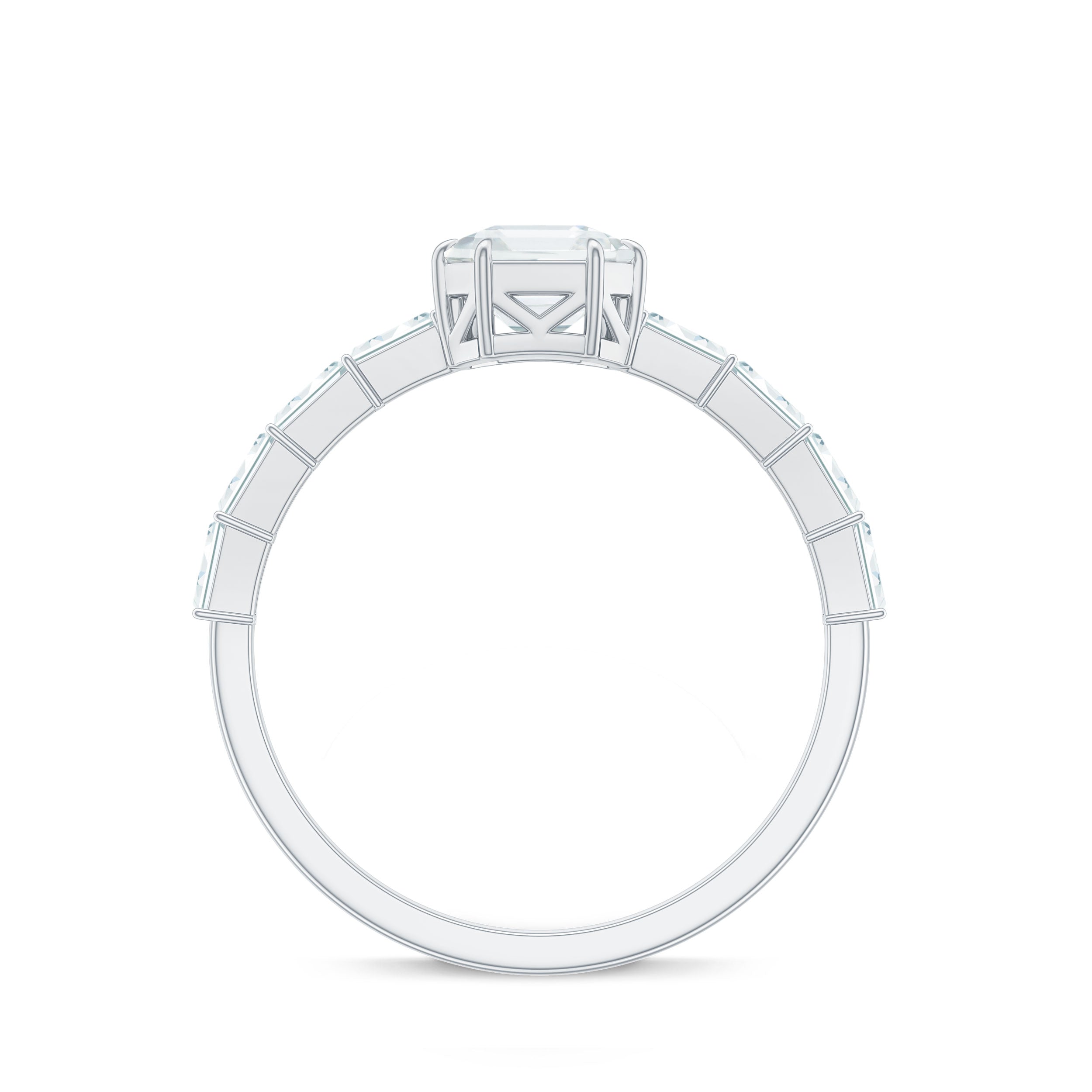 Asscher Cut Moissanite Engagement Ring with Baguette Side Stones D-VS1 - Rosec Jewels