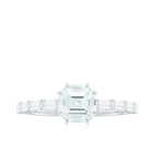 Asscher Cut Moissanite Engagement Ring with Baguette Side Stones D-VS1 - Rosec Jewels