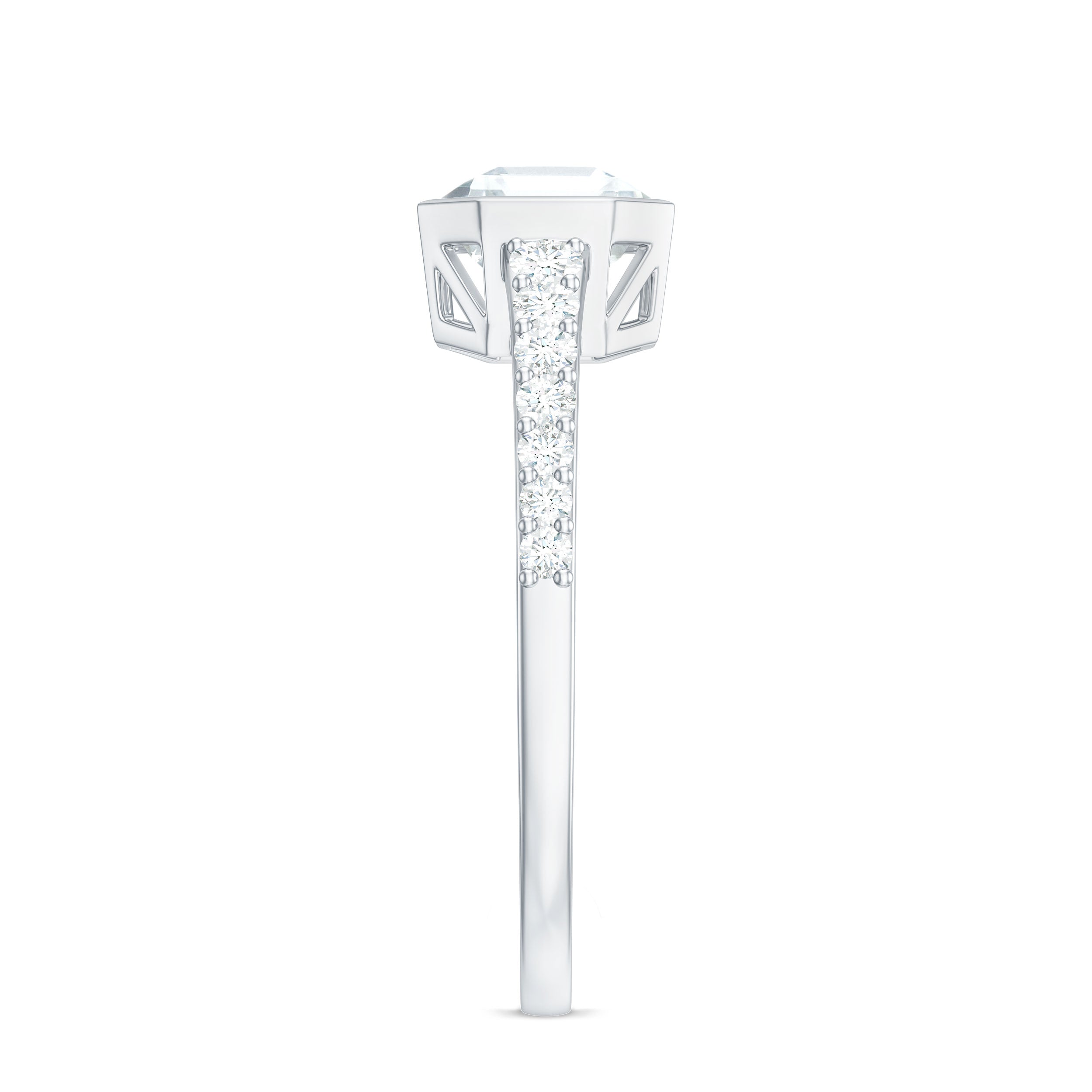 Asscher Cut Moissanite Solitaire Engagement Ring in Bezel Setting D-VS1 - Rosec Jewels