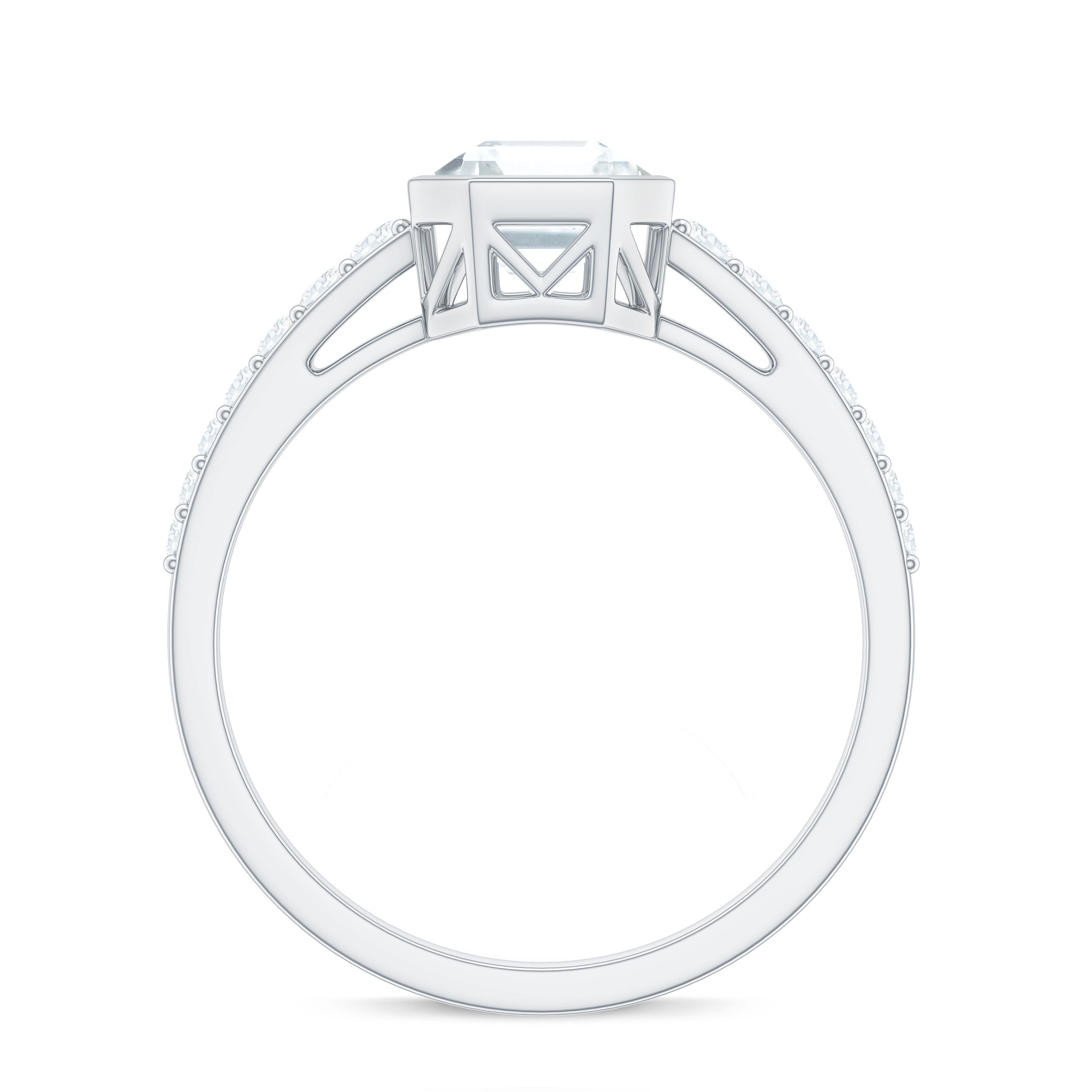 Asscher Cut Moissanite Solitaire Engagement Ring in Bezel Setting D-VS1 - Rosec Jewels