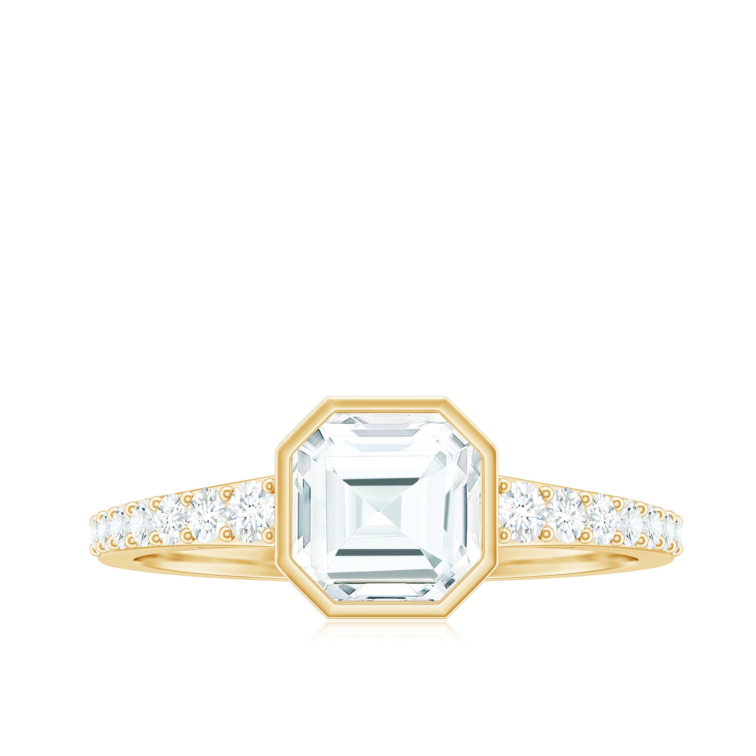 Asscher Cut Moissanite Solitaire Engagement Ring in Bezel Setting D-VS1 - Rosec Jewels