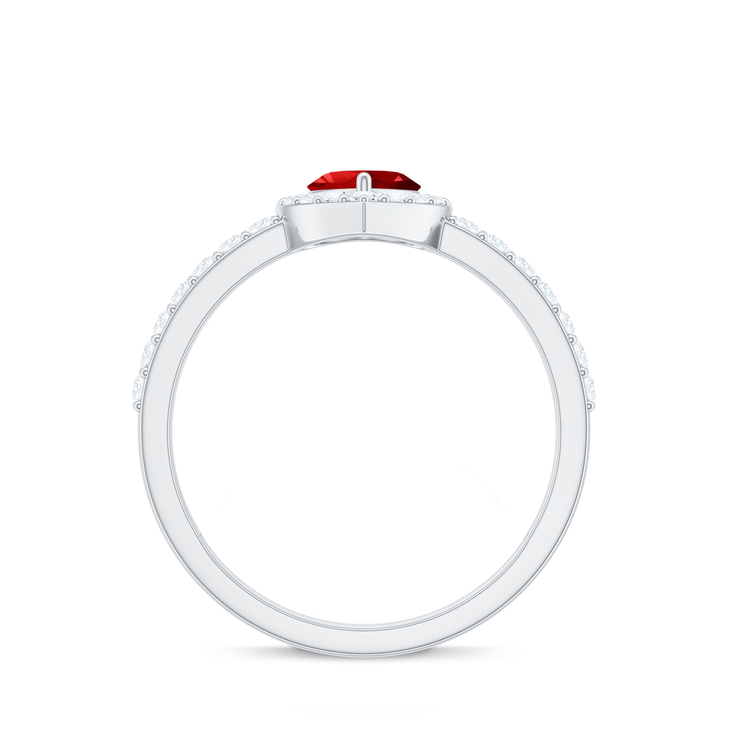 Rosec Jewels-Lab Created Ruby Heart Promise Ring with Diamond Halo